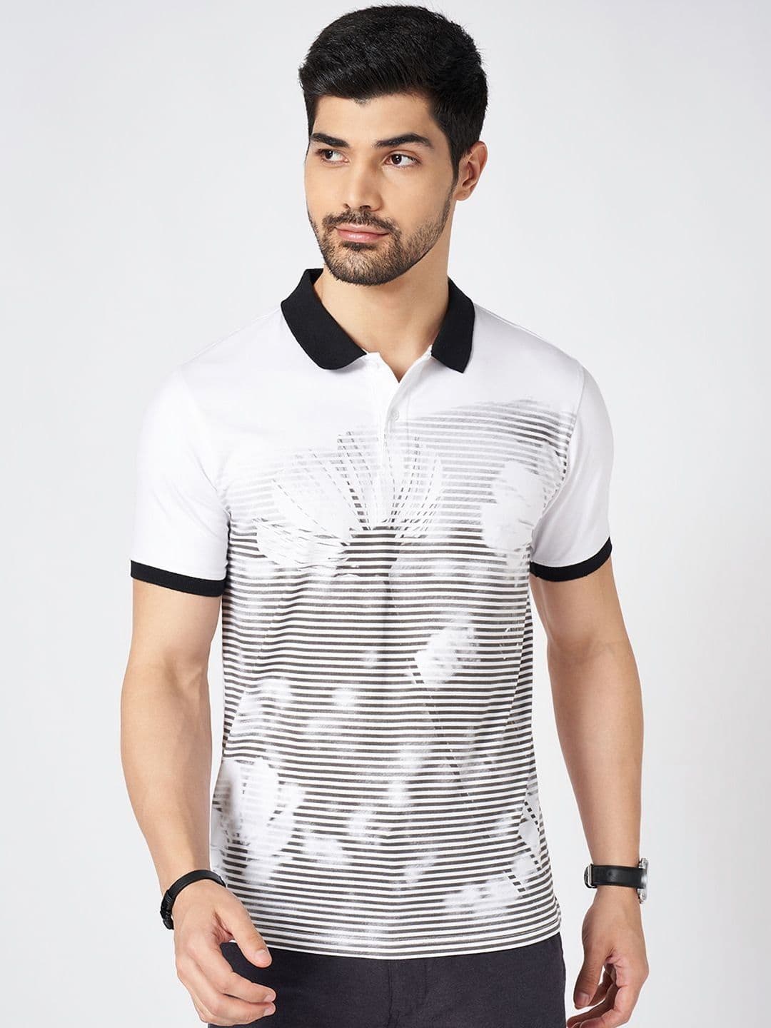 BYFORD by Pantaloons Men Graphic Printed Polo Collar Cotton Slim Fit T-Shirt - view 1