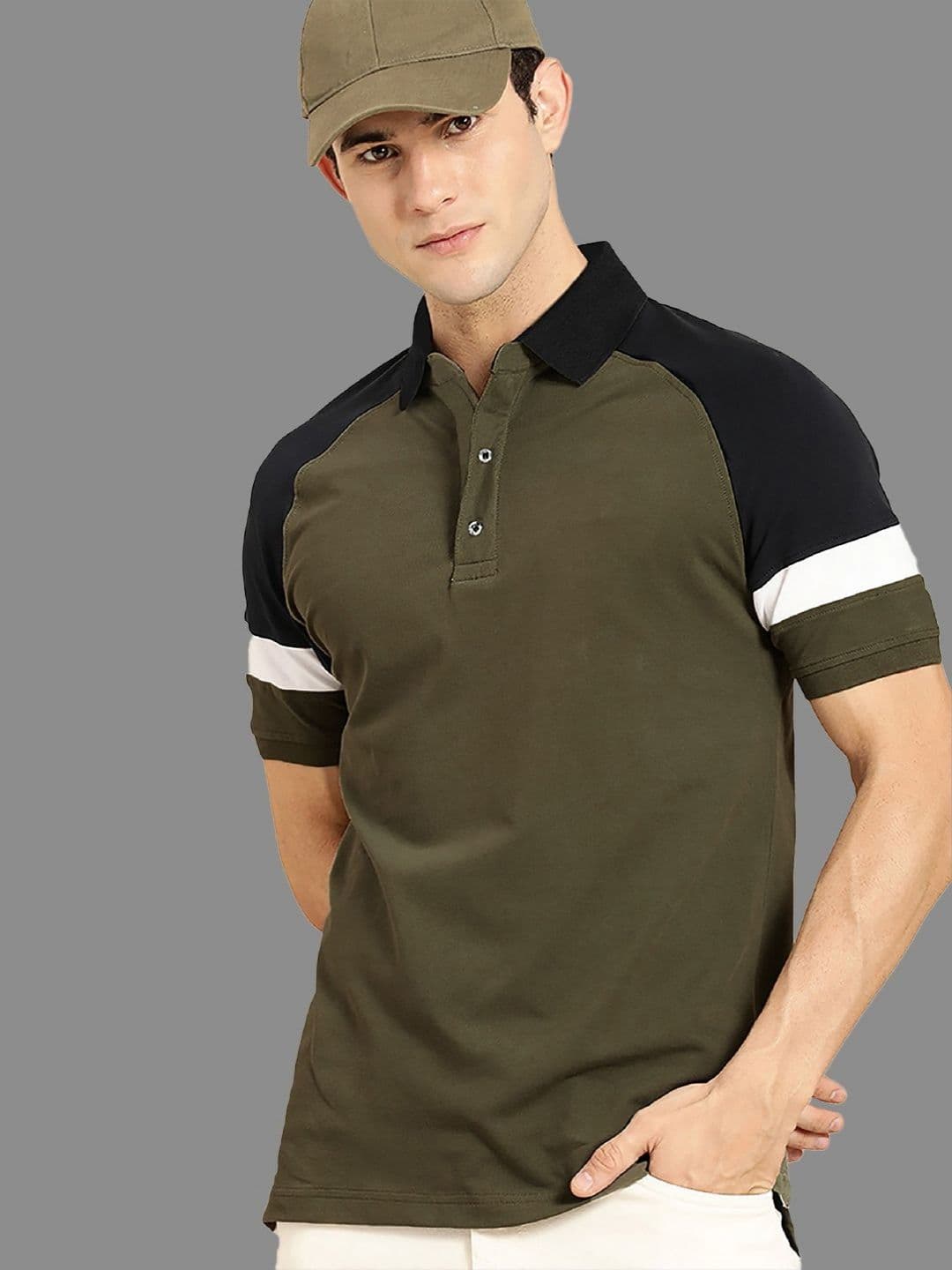 Leotude Men Colourblocked Polo Collar Cotton T-Shirt - view 1