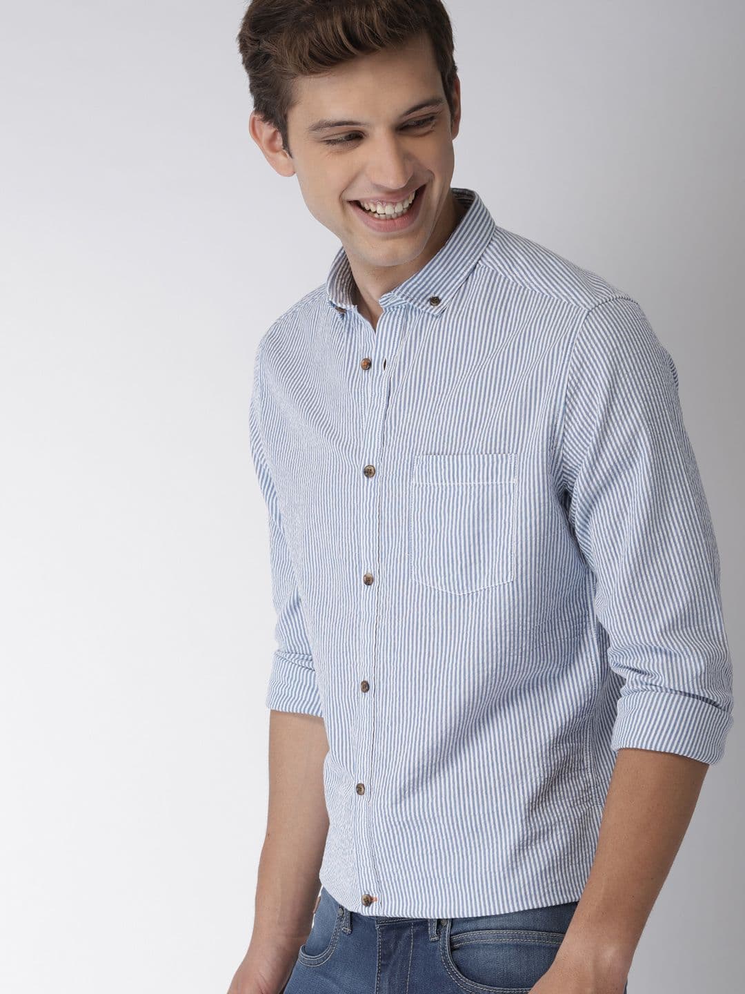 Mast & Harbour Men Blue & White Slim Fit Striped Casual Shirt - view 1