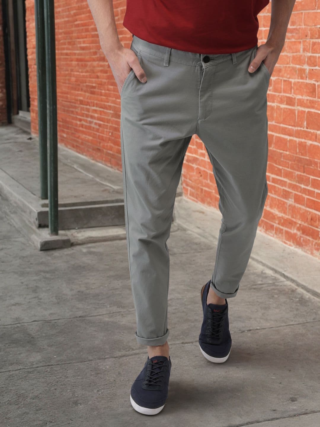 Mast & Harbour Men Grey Tapered Fit Solid RegularChinos - view 1