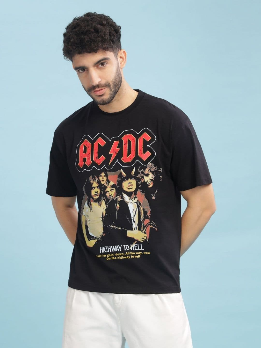CAPTCHA ACDC band Printed Drop-shoulder Pure Cotton Oversized Tshirt - view 1