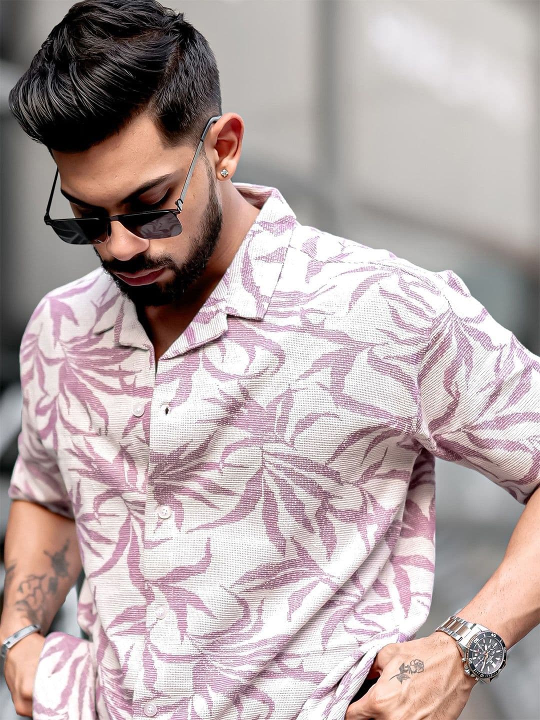 Maniac Men Comfort Cuban Collar Floral Printed Cotton Oversized Casual Shirt - view 1