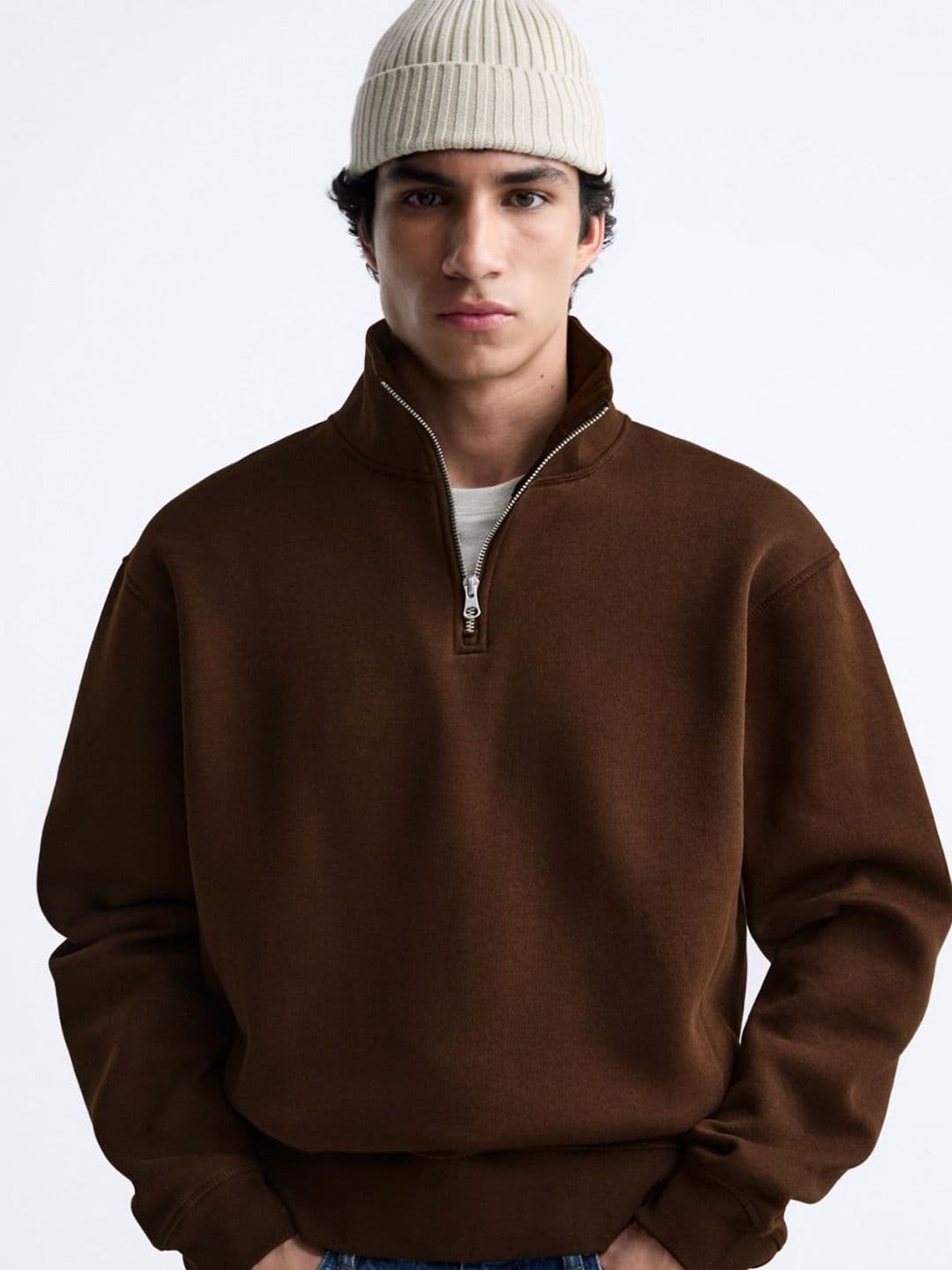 MISCHIEF MONKEY Men Mock Collar Solid Sweatshirt - view 1