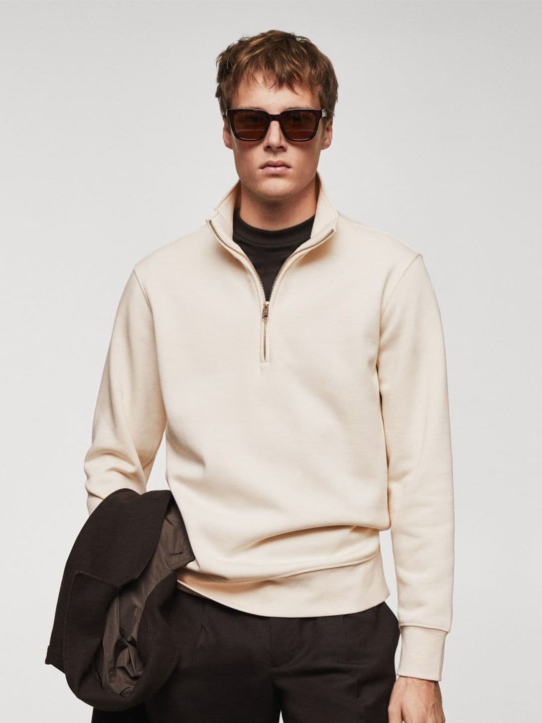 MISCHIEF MONKEY Men Mock Collar Solid Sweatshirt - view 1