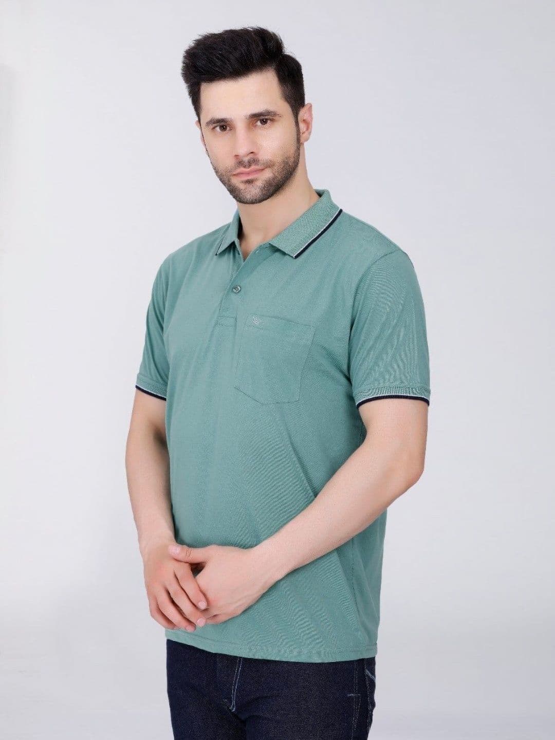 ARRAY Polo Collar Cotton T-shirt with Pocket - view 1