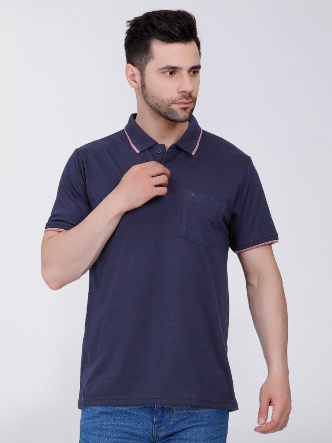 ARRAY Polo Collar Cotton T-shirt with Pocket - view 1