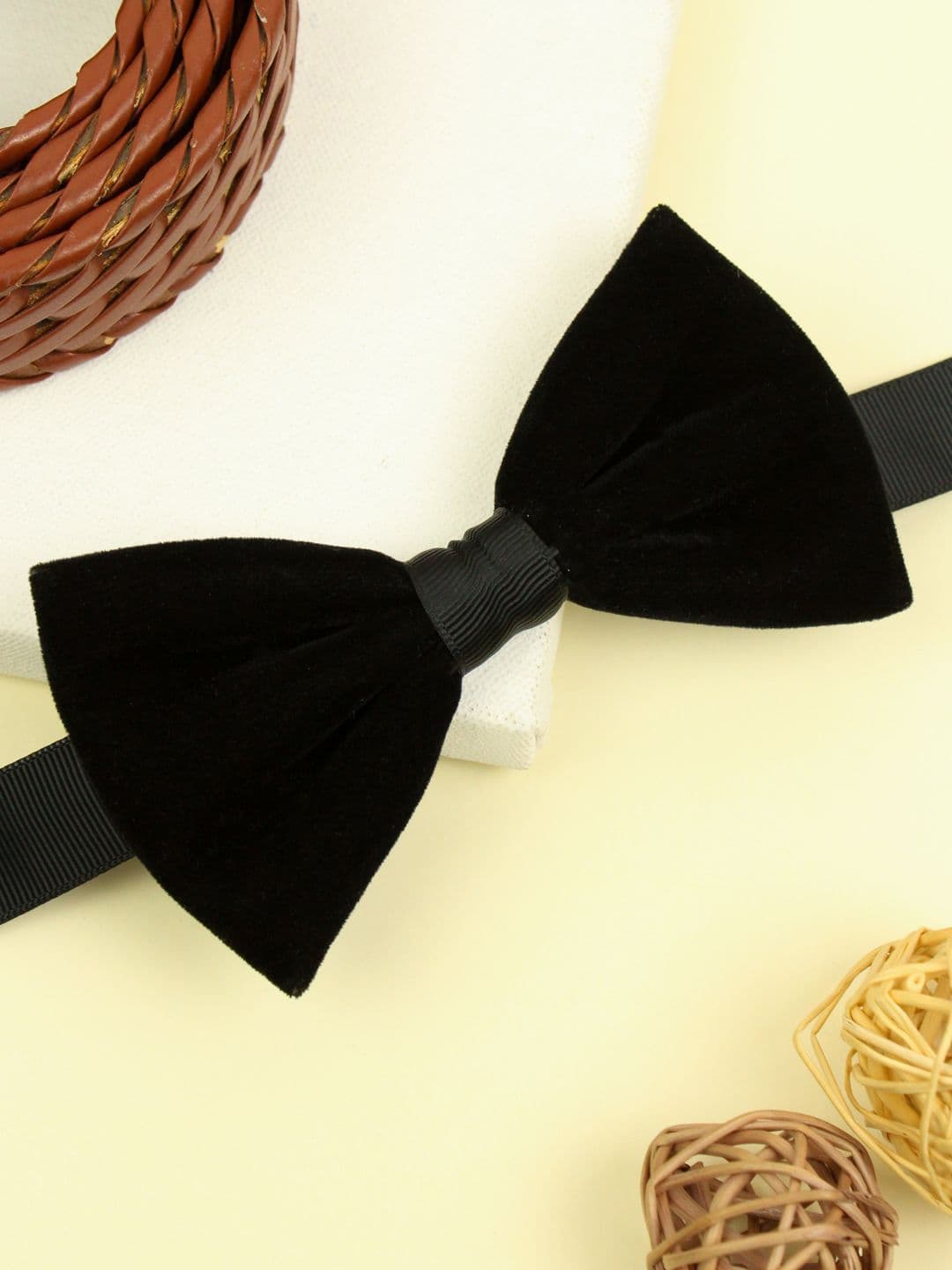 Kavove Solid Velvet Black Colour Bow Tie - view 1