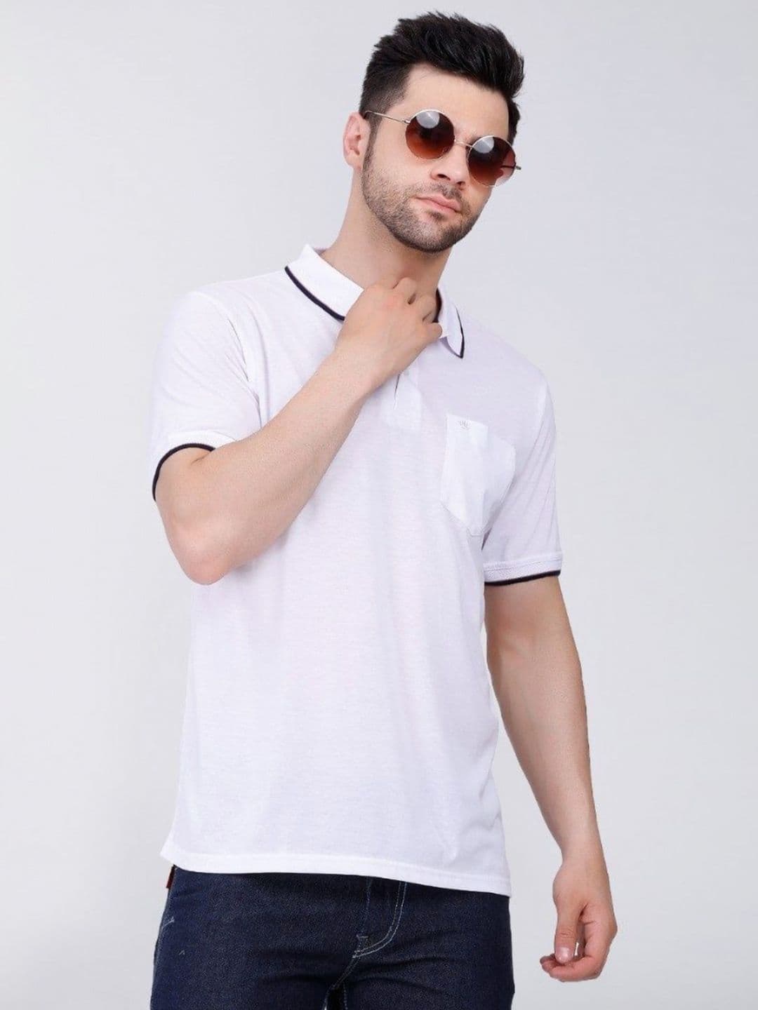 ARRAY Polo Collar Cotton T-shirt with Pocket - view 1