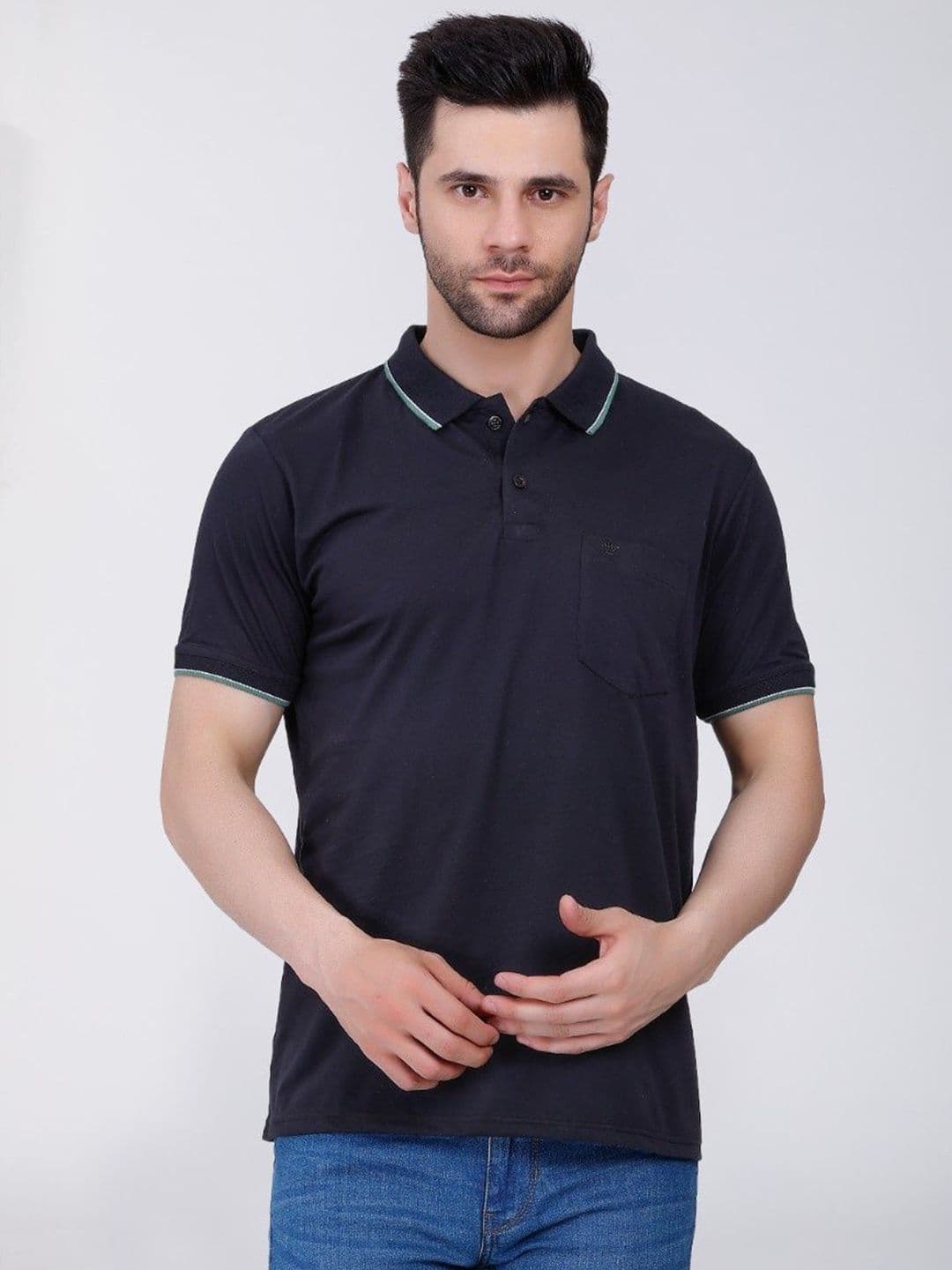 ARRAY Polo Collar Cotton T-shirt with Pocket - view 1