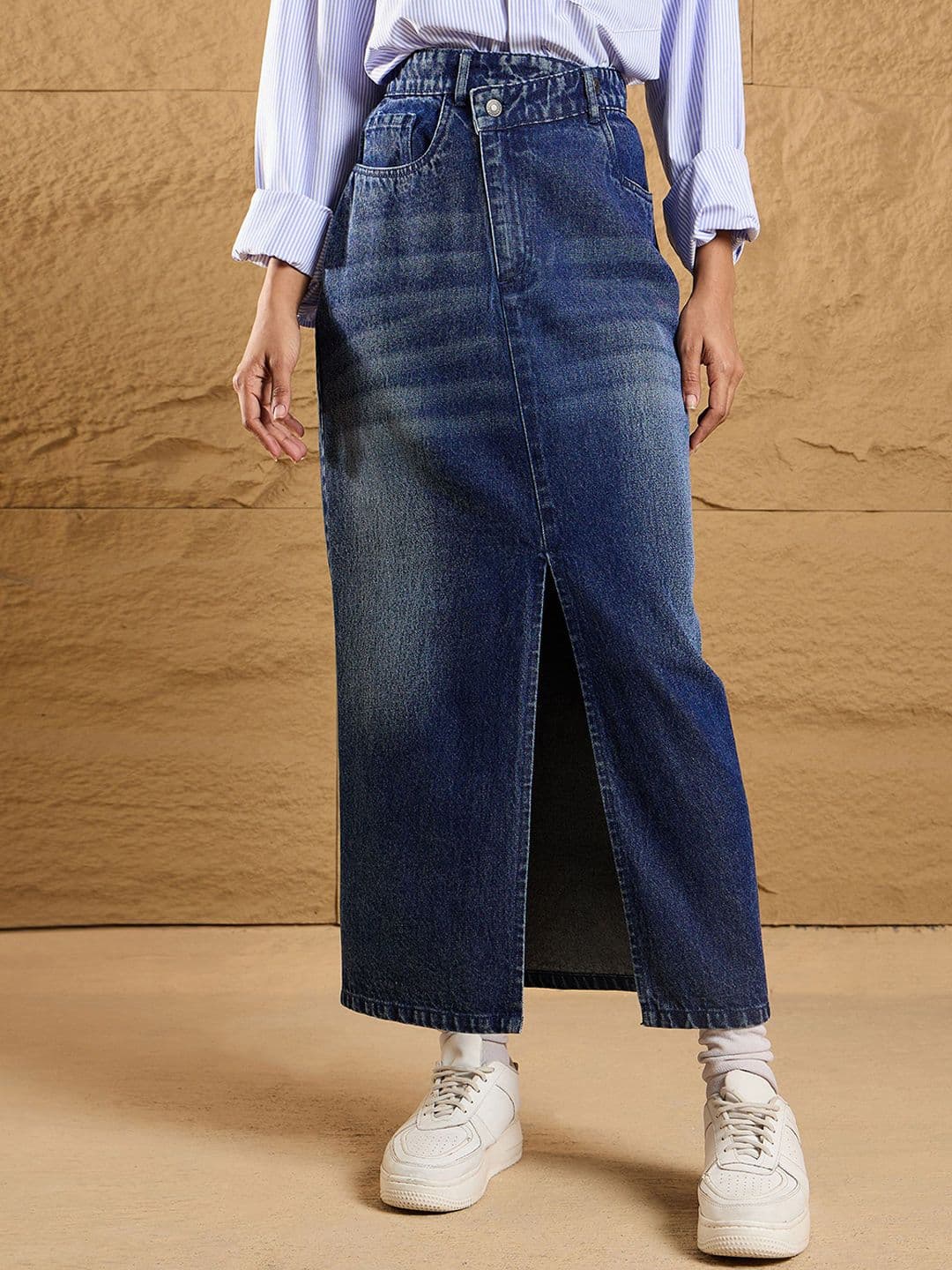 SASSAFRAS Front Slit Denim Maxi Skirts - view 1