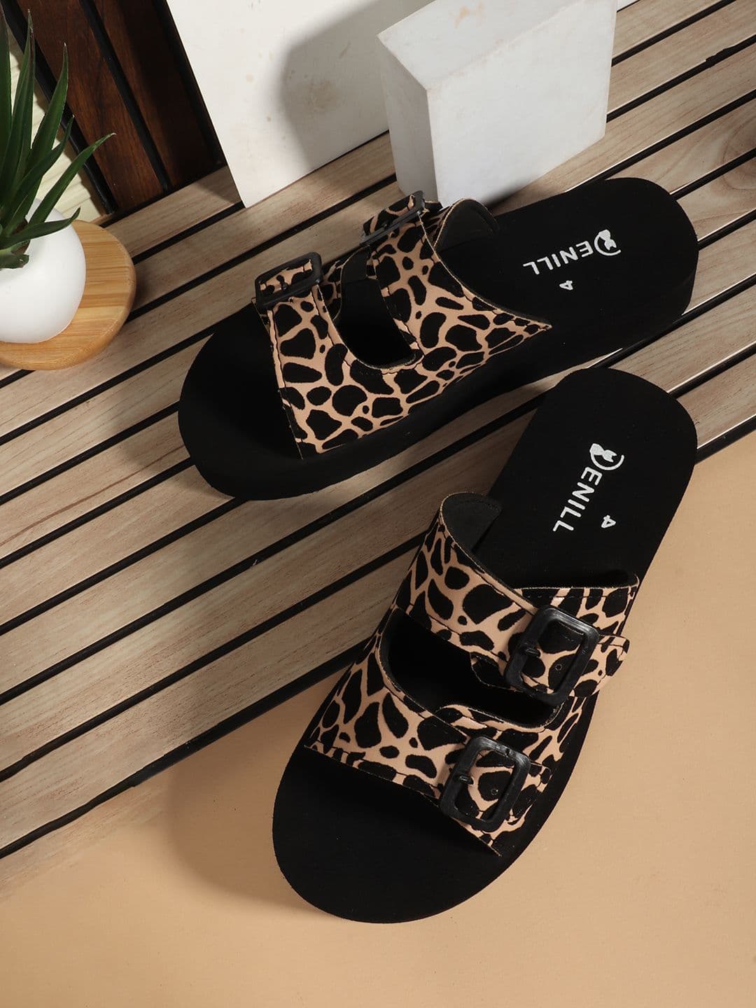 Denill Women Printed Velvet Open Toe Flats with Buckles - view 1