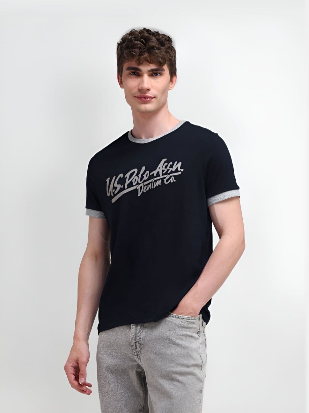 U.S. Polo Assn. Men Typography Printed Round Neck Cotton Slim Fit T-Shirt - view 1