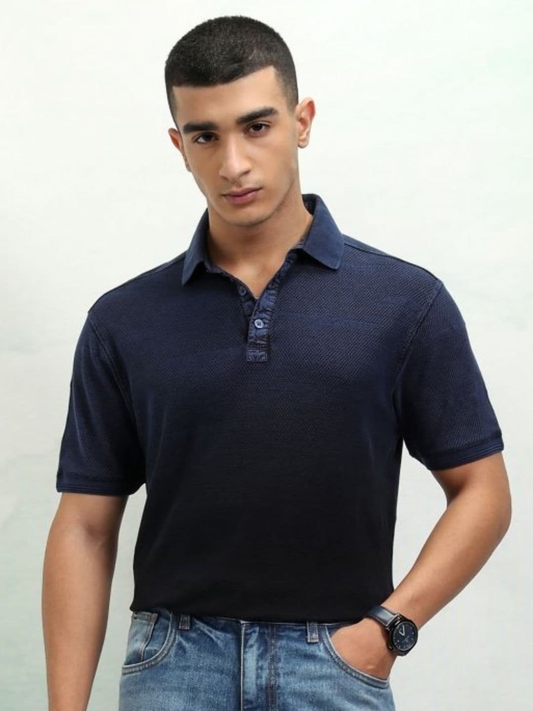 HIGHLANDER Men Solid Polo Collar Cotton Slim Fit T-Shirt - view 1