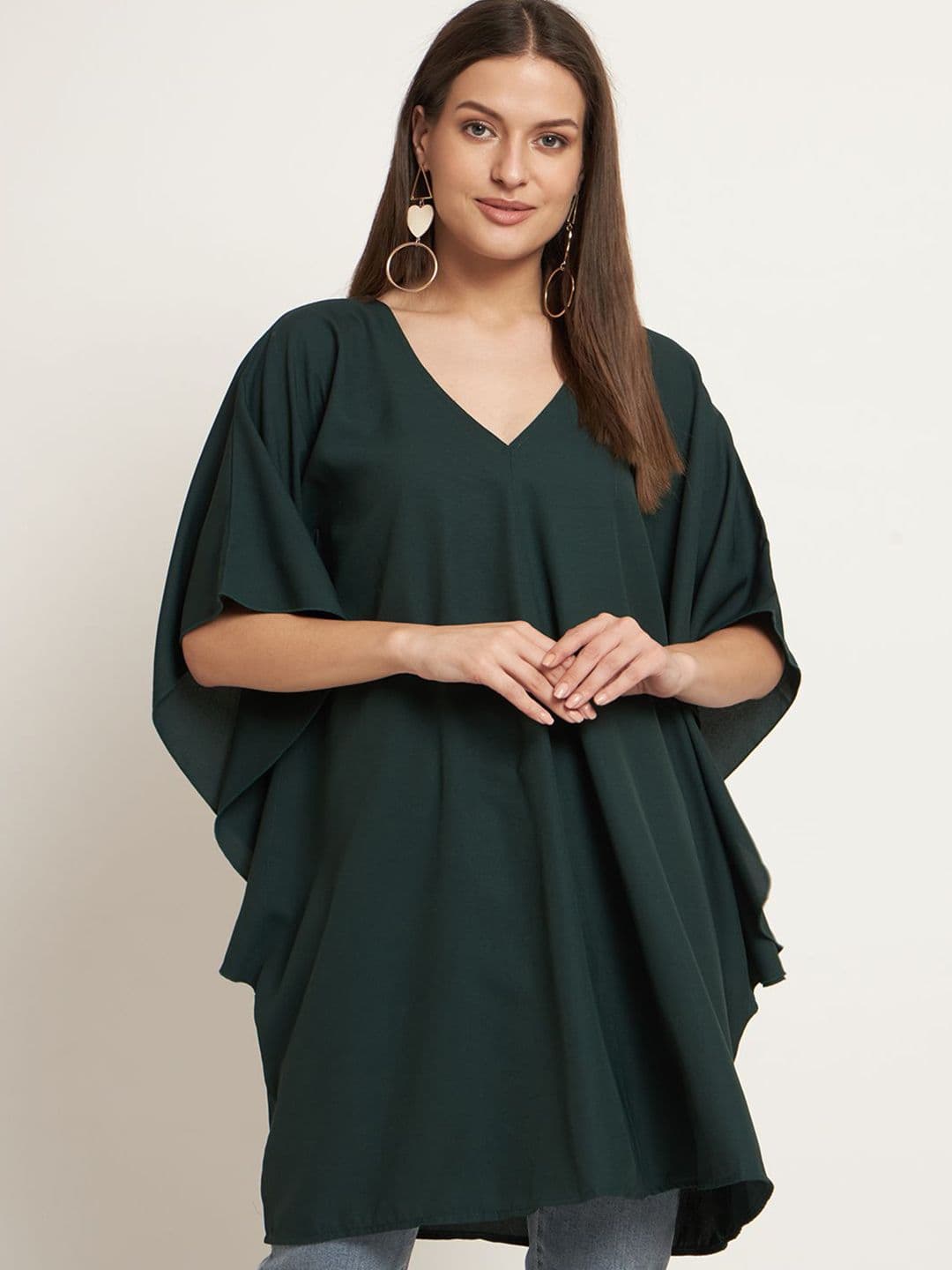 Curvydrobe Kimono Sleeve Crepe Kaftan Mini Dress - view 1
