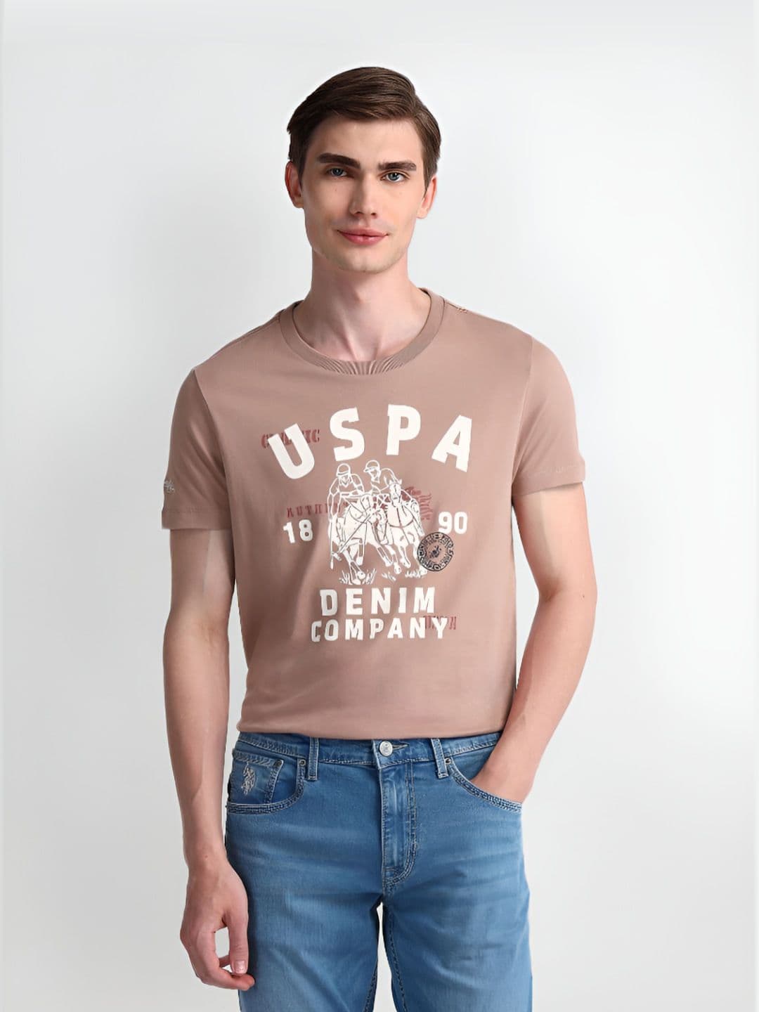 U.S. Polo Assn. Men Typography Printed Round Neck Cotton Slim Fit T-Shirt - view 1