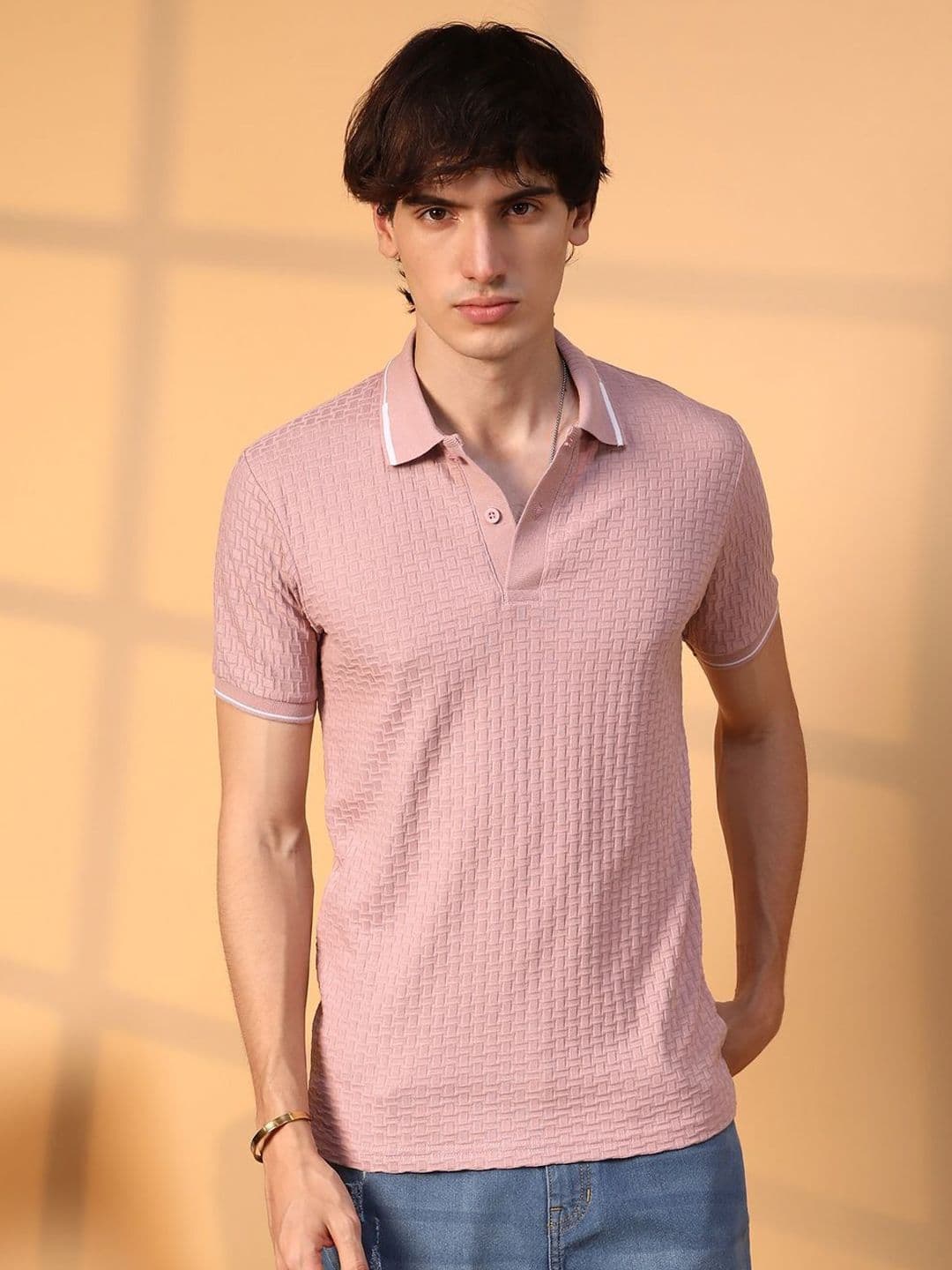CAHOOT Men Self Design Polo Collar Cotton T-Shirt - view 1