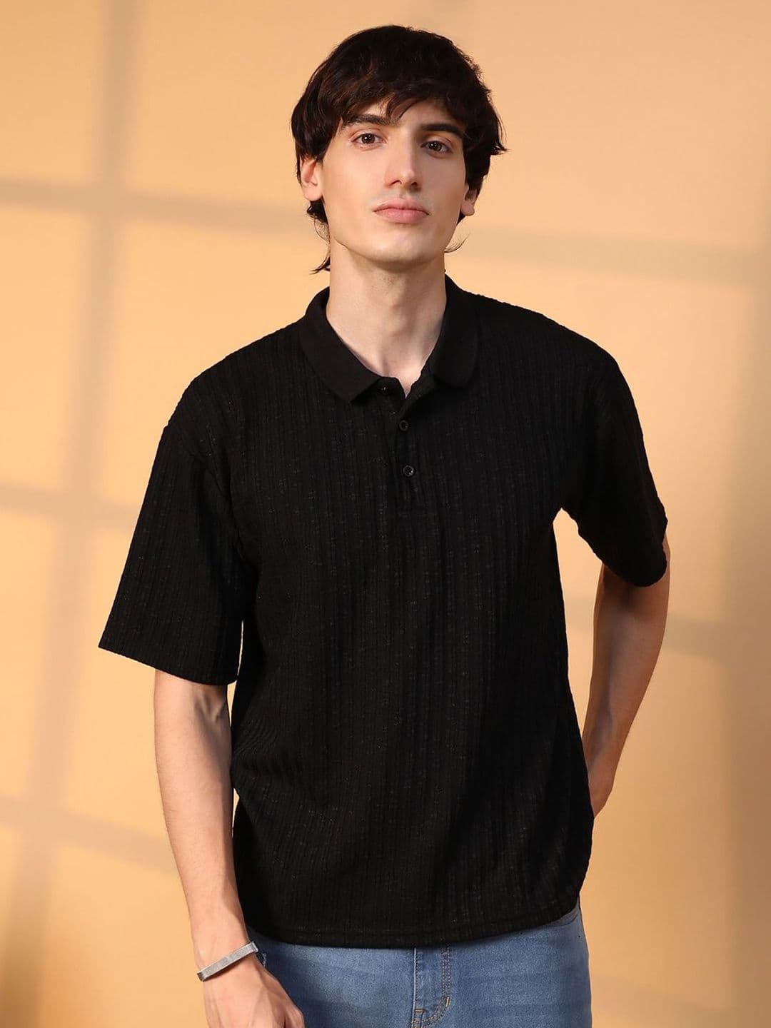 CAHOOT Men Self Design Polo Collar Cotton T-Shirt - view 1