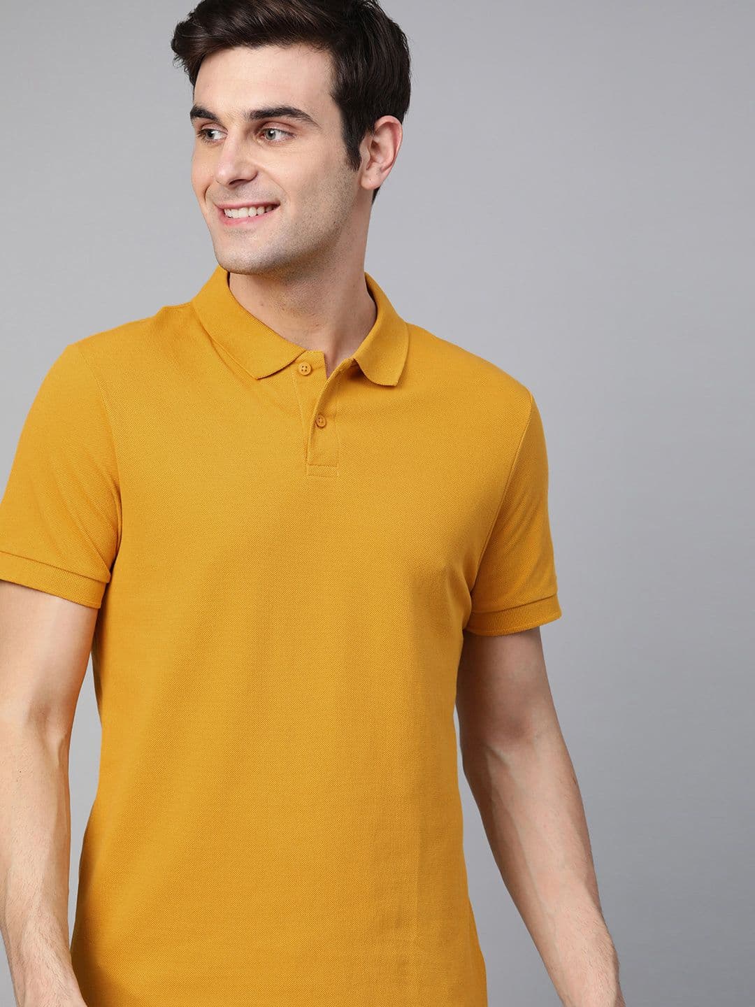 Mast & Harbour Men Mustard Yellow Solid Polo Collar T-shirt - view 1