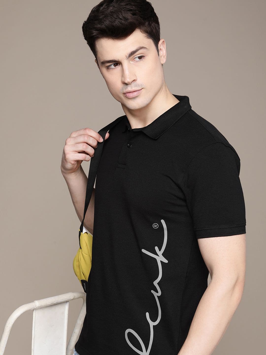 FCUK Brand Logo Printed Polo Collar Pure Cotton T-shirt - view 1