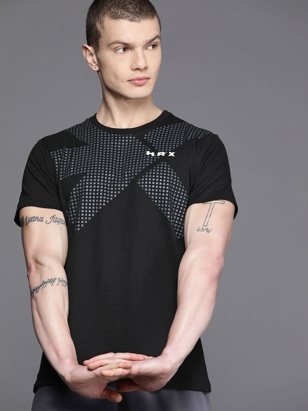 HRX by Hrithik Roshan Geometric Print Round-Neck Rapid-Dry Training T-shirt - view 1