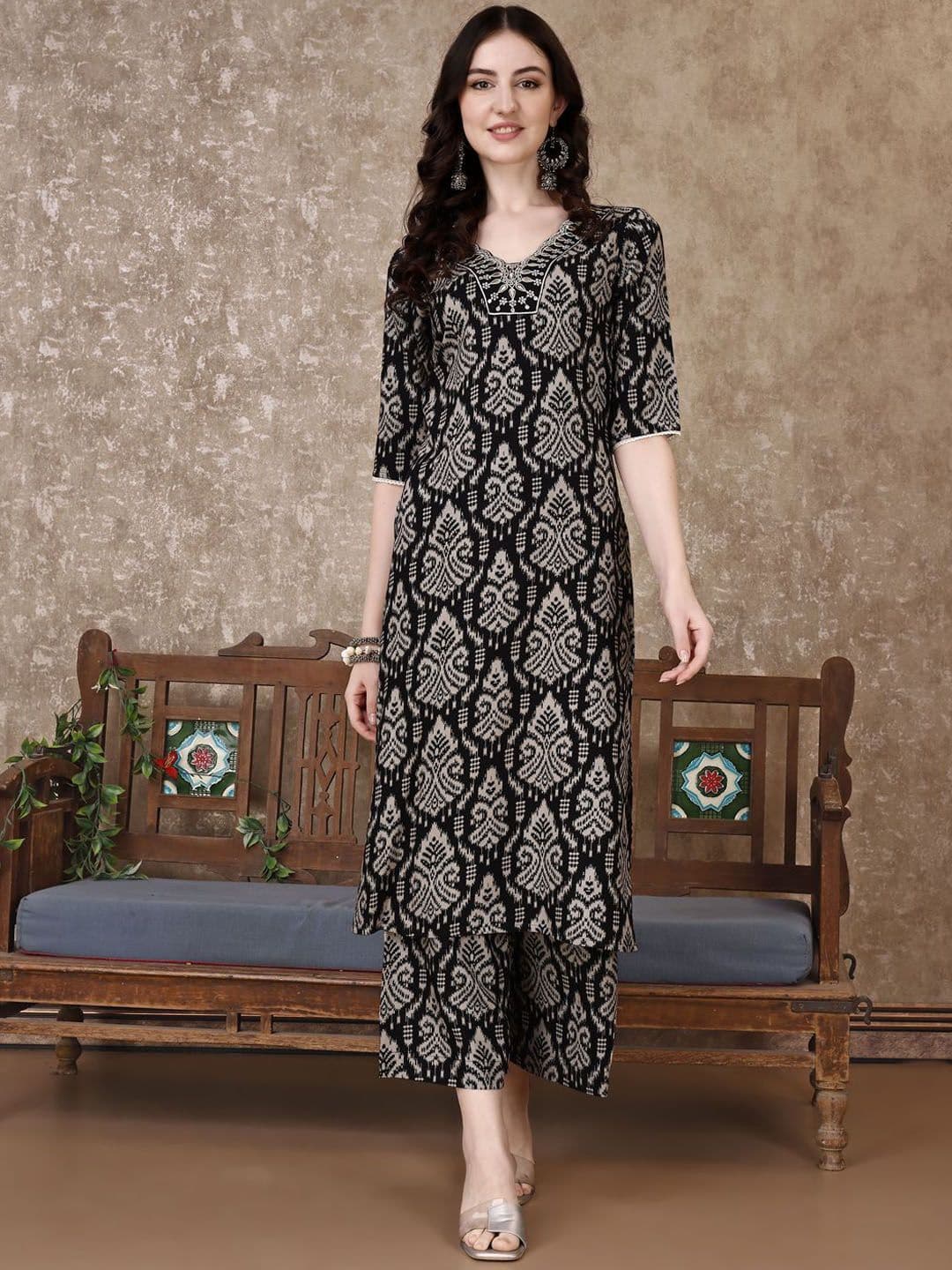 KALINI Ethnic Motifs Printed V-Neck Tunic With Palazzo - view 1