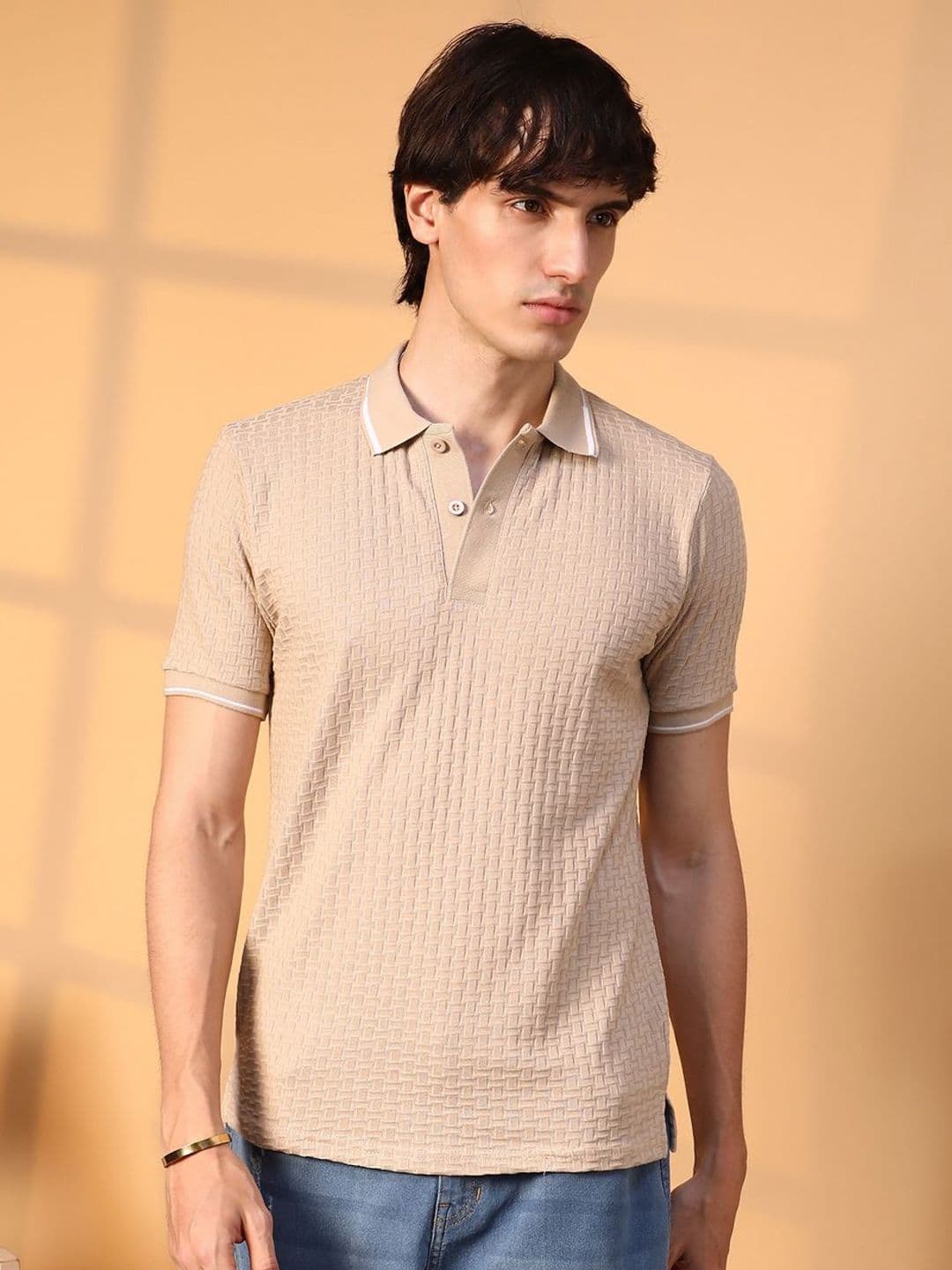CAHOOT Men Self Design Polo Collar Cotton T-Shirt - view 1