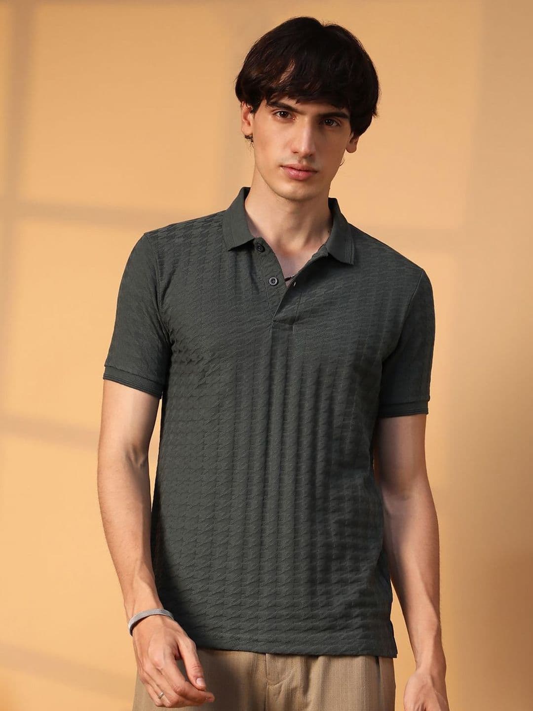 CAHOOT Men Self Design Polo Collar Cotton T-Shirt - view 1