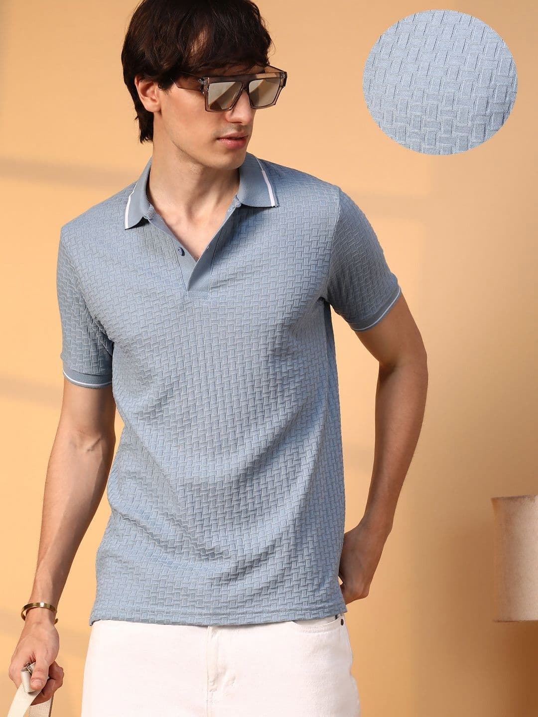 CAHOOT Men Self Design Polo Collar Cotton T-Shirt - view 1