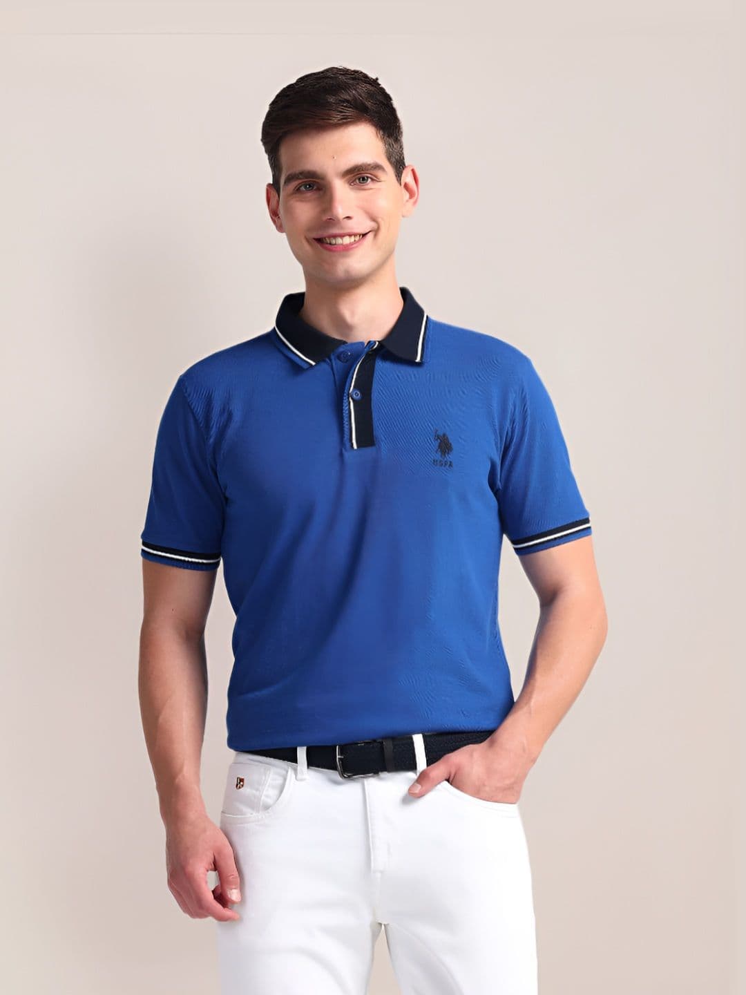 U.S. Polo Assn. Men Solid Polo Collar Cotton Slim Fit T-Shirt - view 1