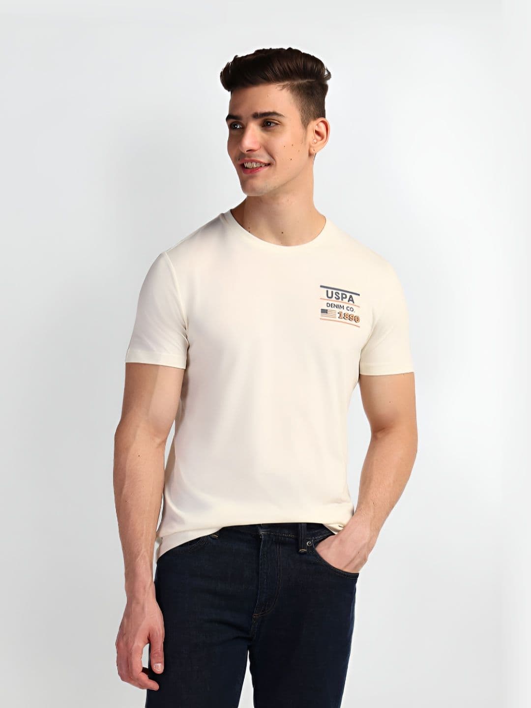 U.S. Polo Assn. Denim Co. Men Typography Printed Round Neck Cotton Slim Fit T-Shirt - view 1
