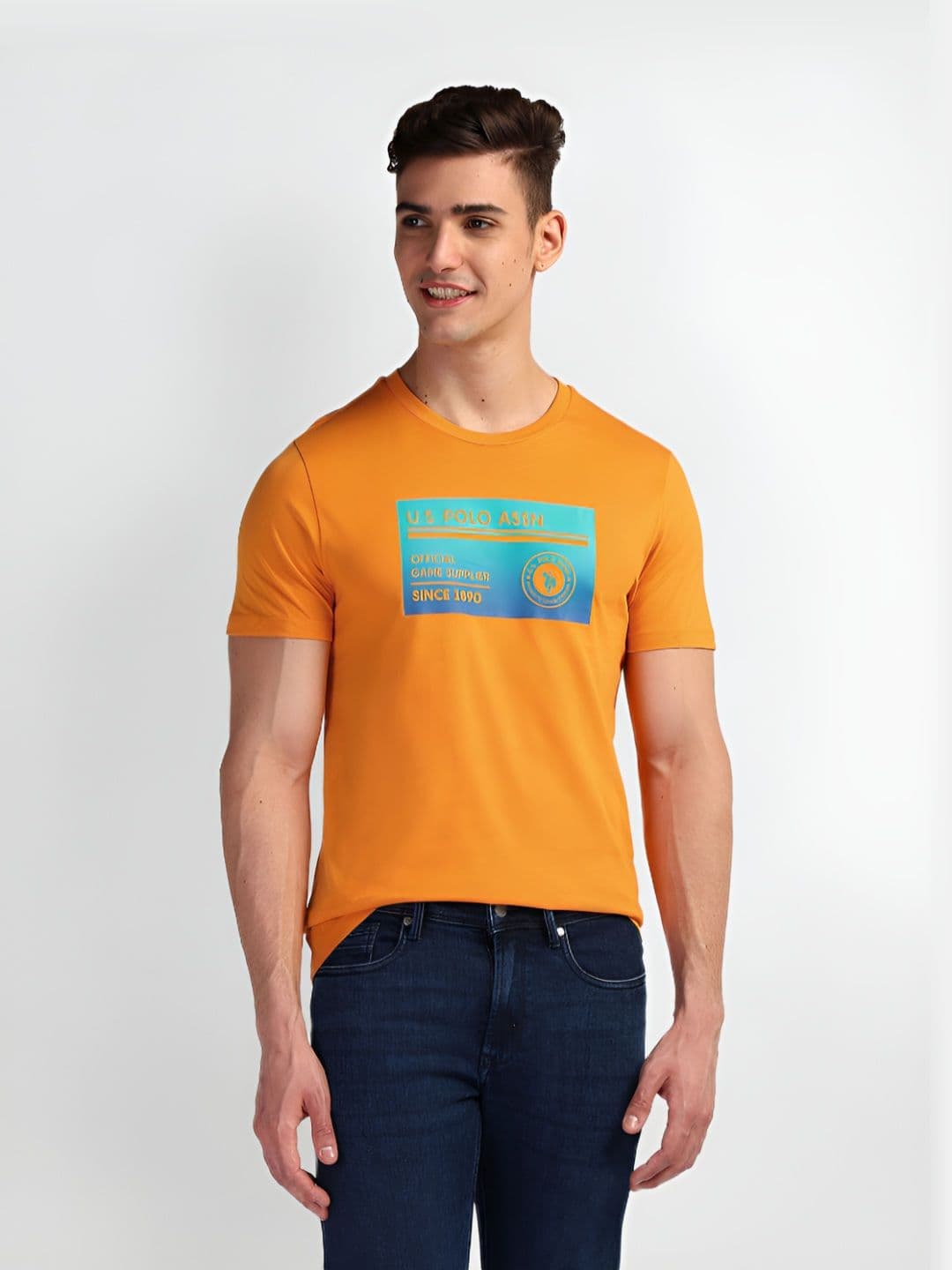 U.S. Polo Assn. Denim Co. Men Graphic Printed Round Neck Cotton Slim Fit T-Shirt - view 1