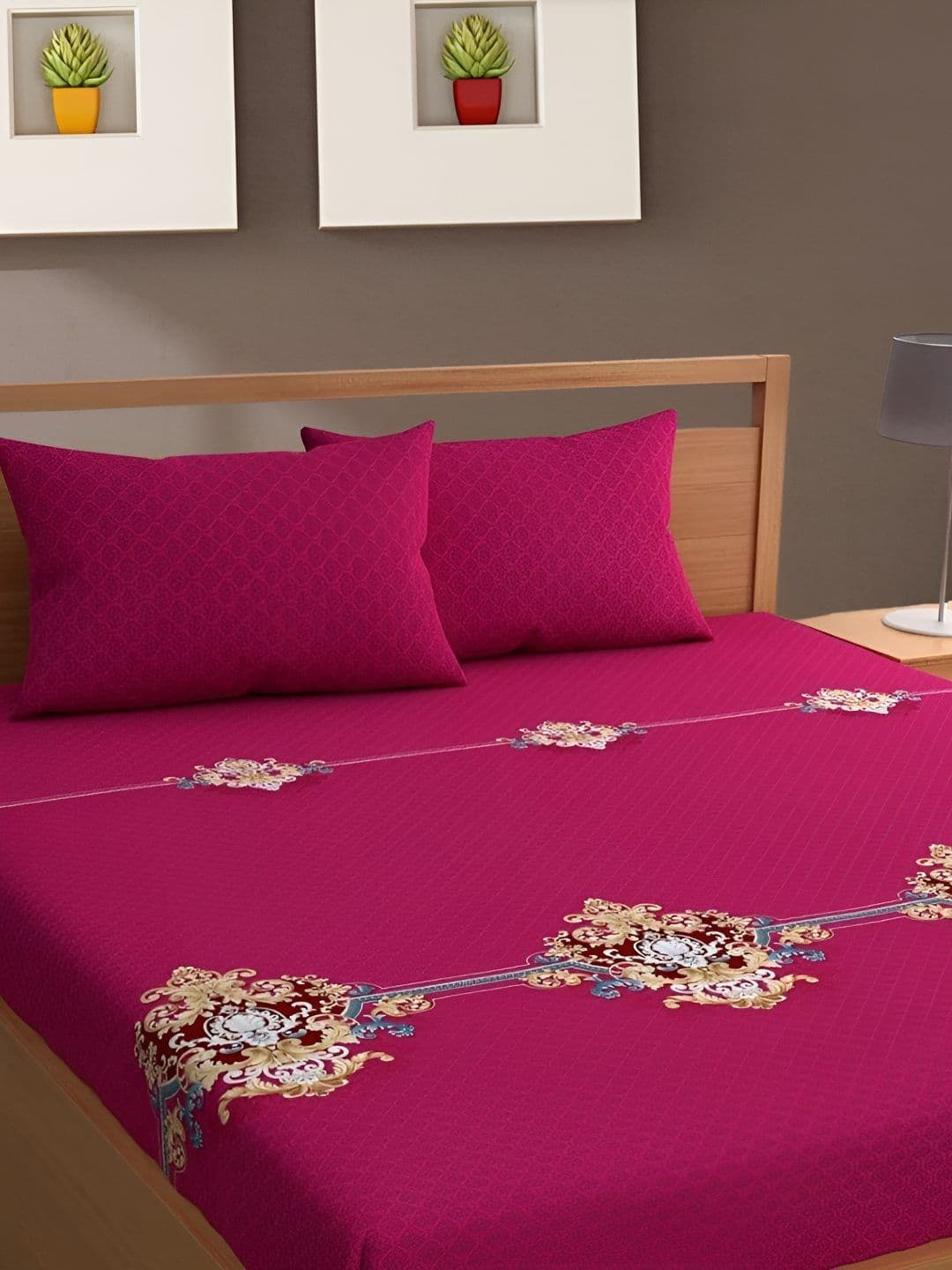 Bajo's Pink Floral Cotton 350 TC King Superfine Bedsheet with 2 Pillow Covers-98 x 108 inches - view 1