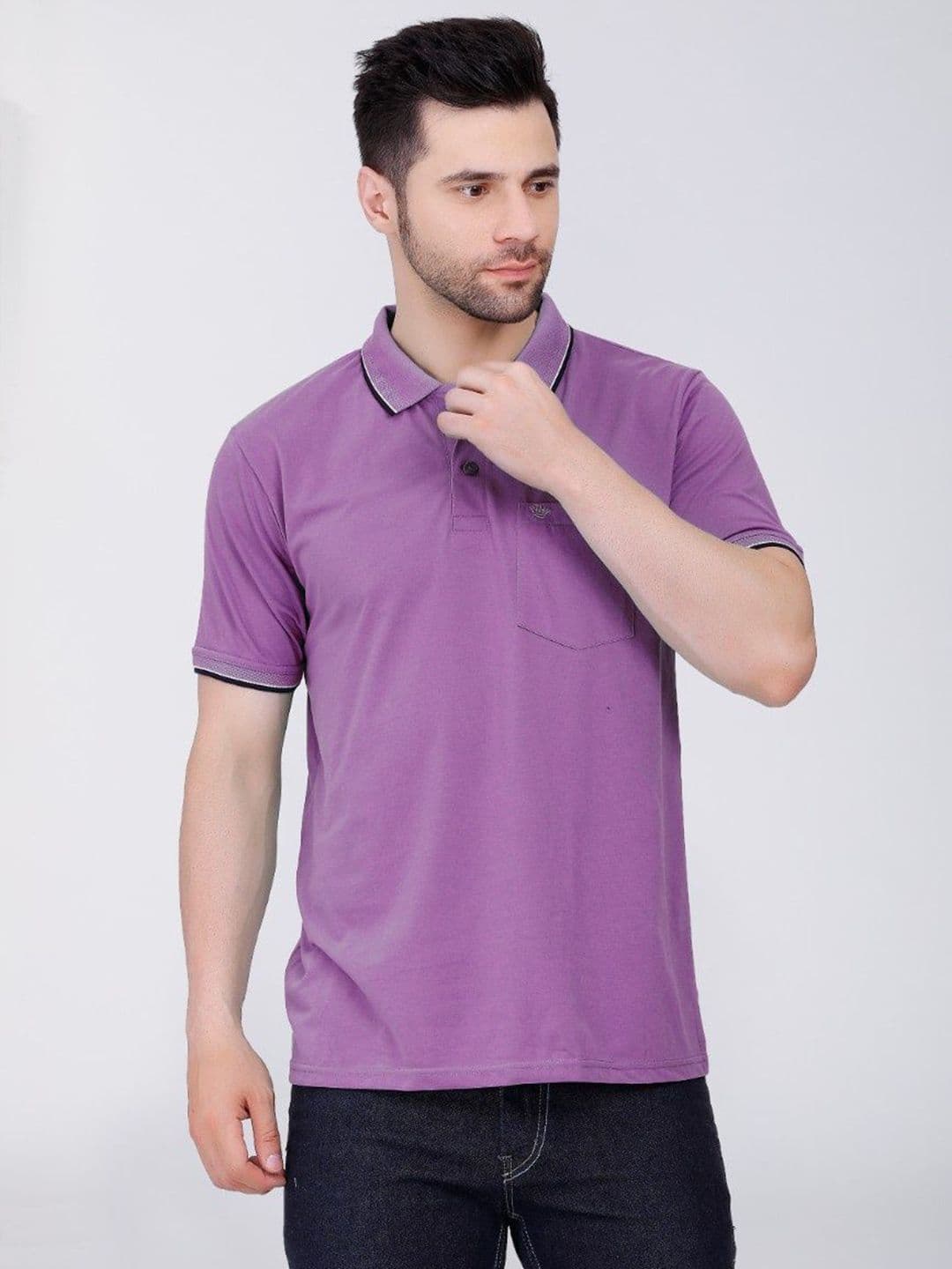 ARRAY Polo Collar Cotton T-shirt with Pocket - view 1
