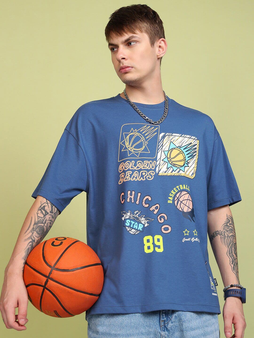 HIGHLANDER Men Oversized Fit Round Neck Graphic Printed Tshirt - view 1