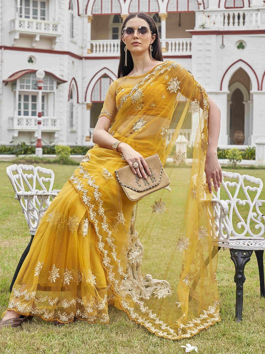 Tikhi Imli Embellished Embroidered Net Saree - view 1