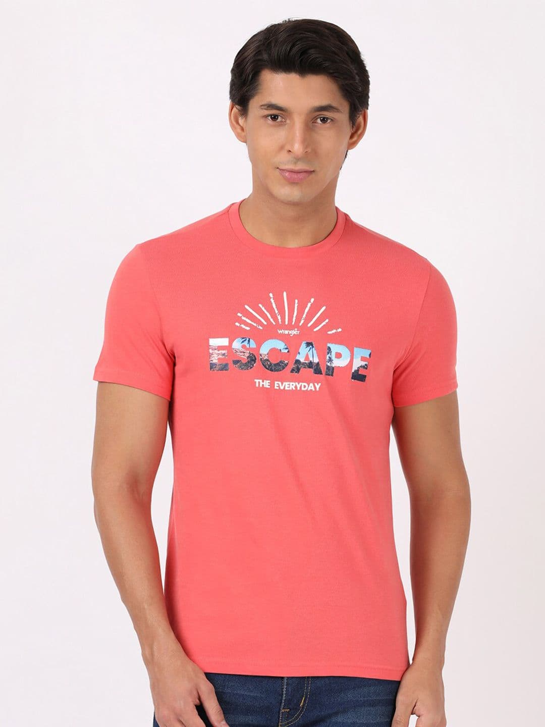 Wrangler Men Pink Typography Printed Cotton T-shirt - view 1