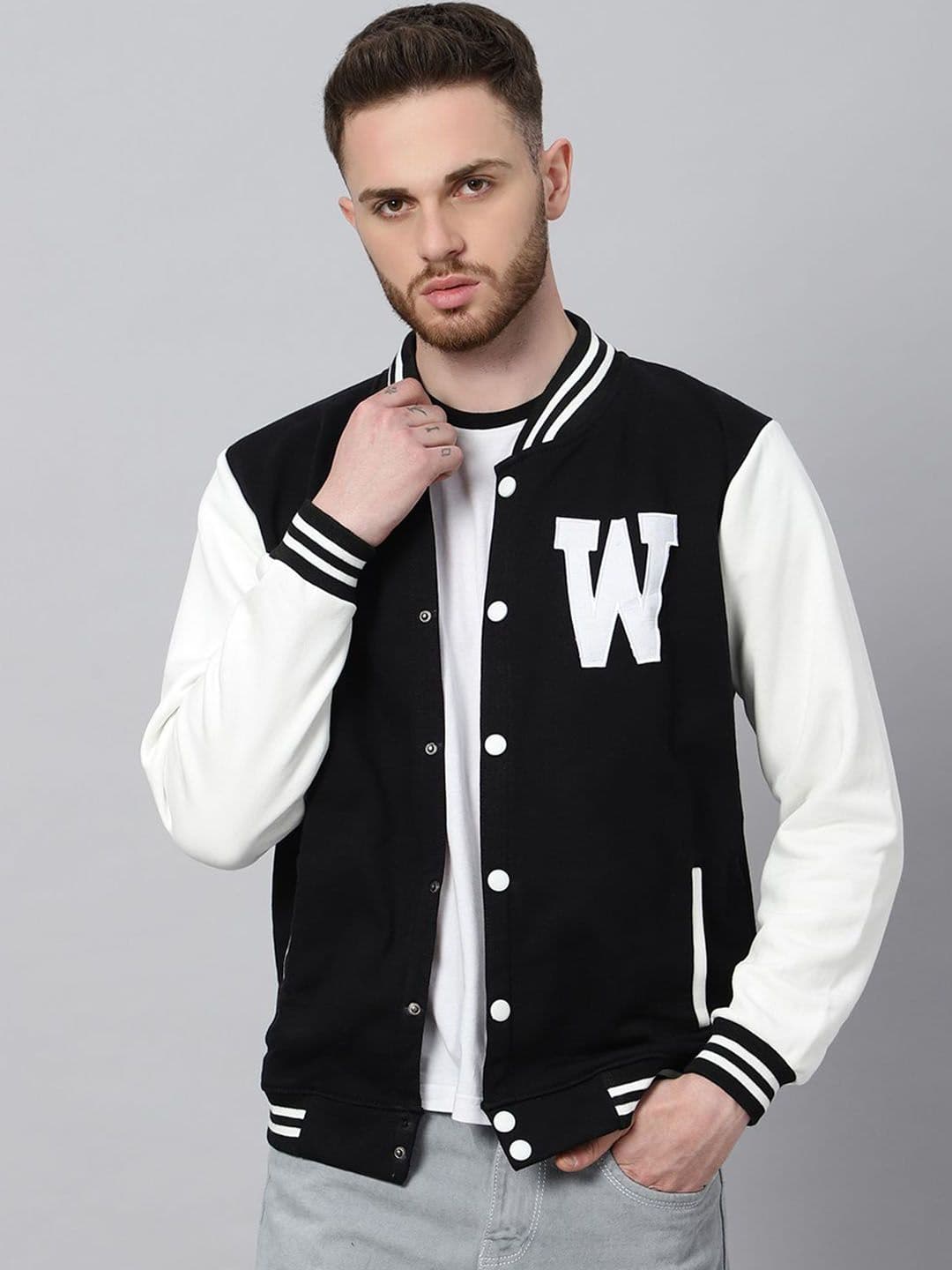 Be Savage Men Windcheater Outdoor Varsity Jacket with Patchwork - view 1