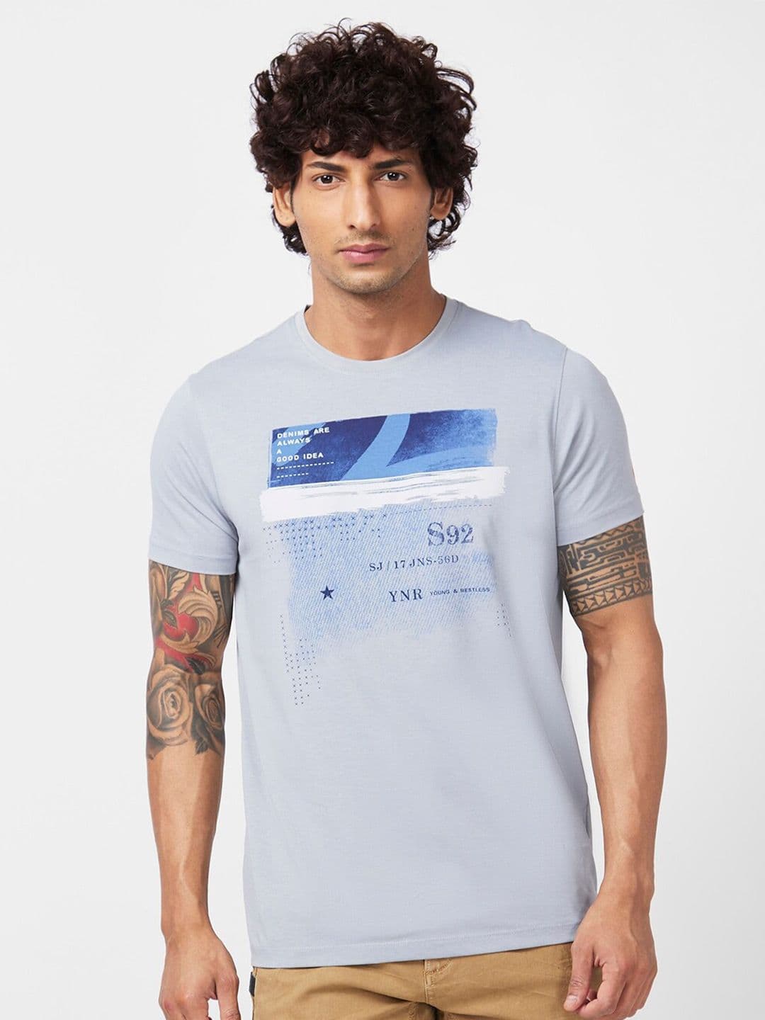 SPYKAR Typography Printed Cotton Slim Fit T-shirt - view 1