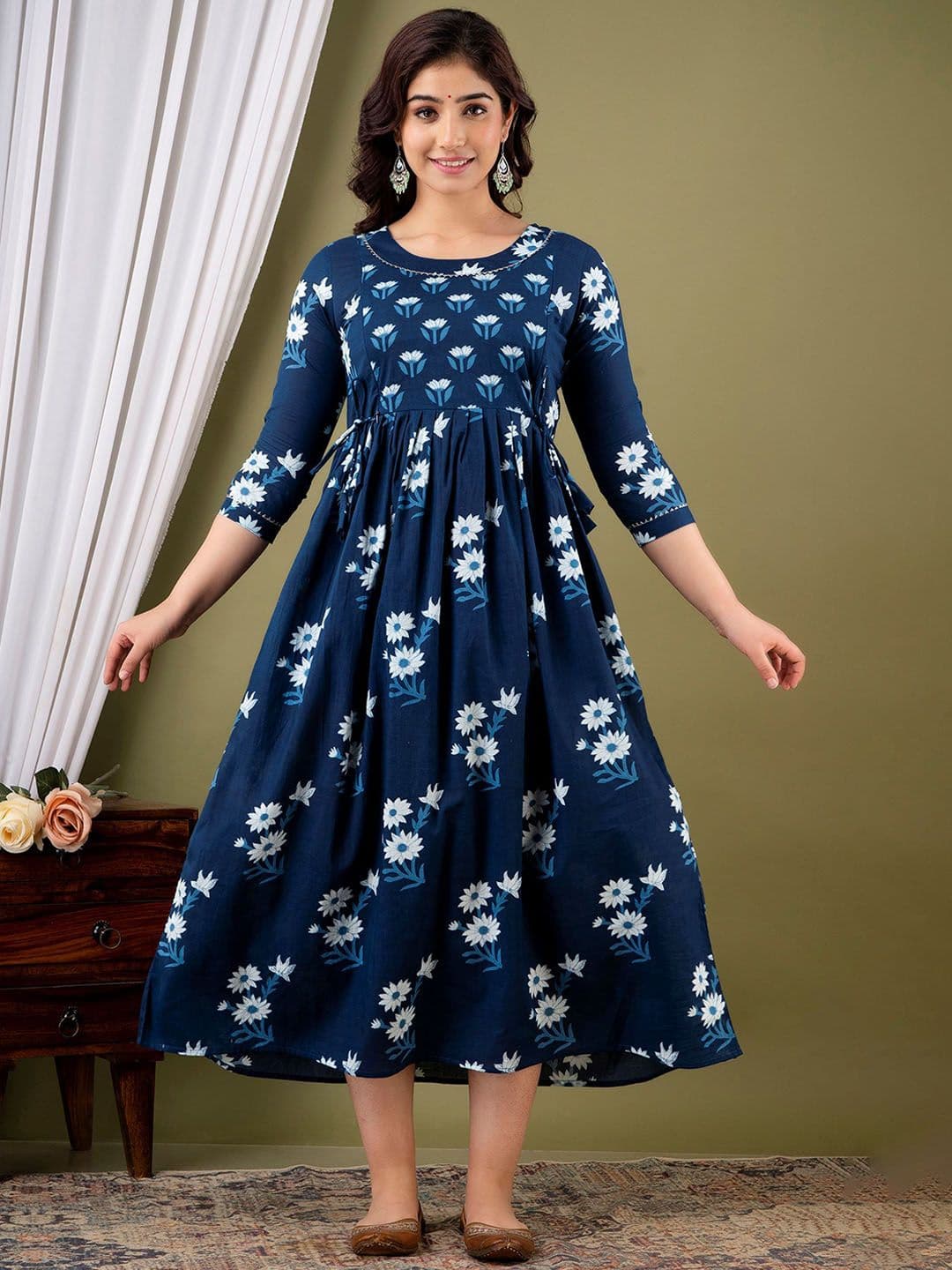 MURLI KURTI Floral Printed Round Neck Cotton Maternity Maxi Ethnic Dresses - view 1