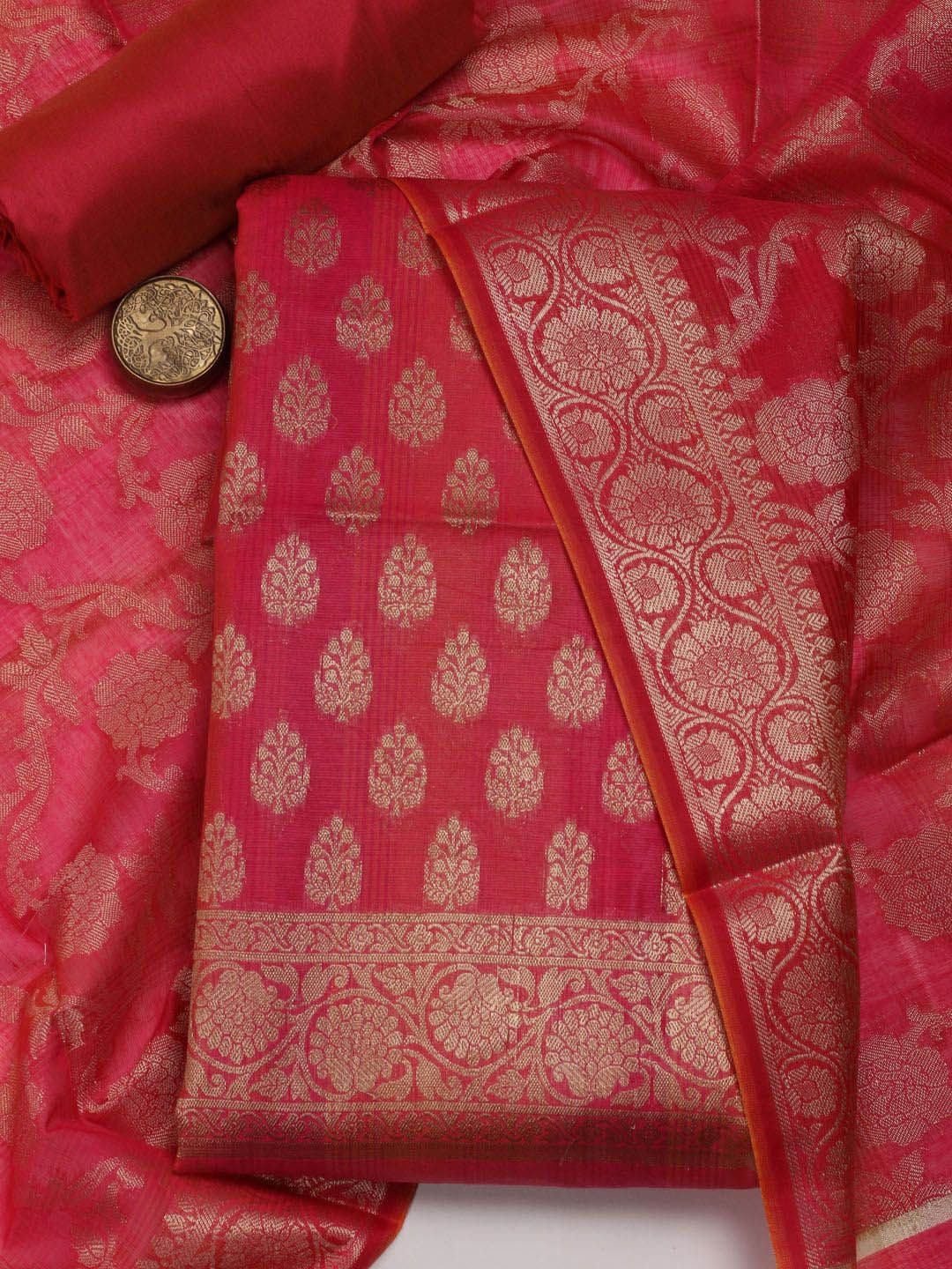 Meena Bazaar Ethnic Motifs Woven Design Zari Unstitched Dress Material - view 1