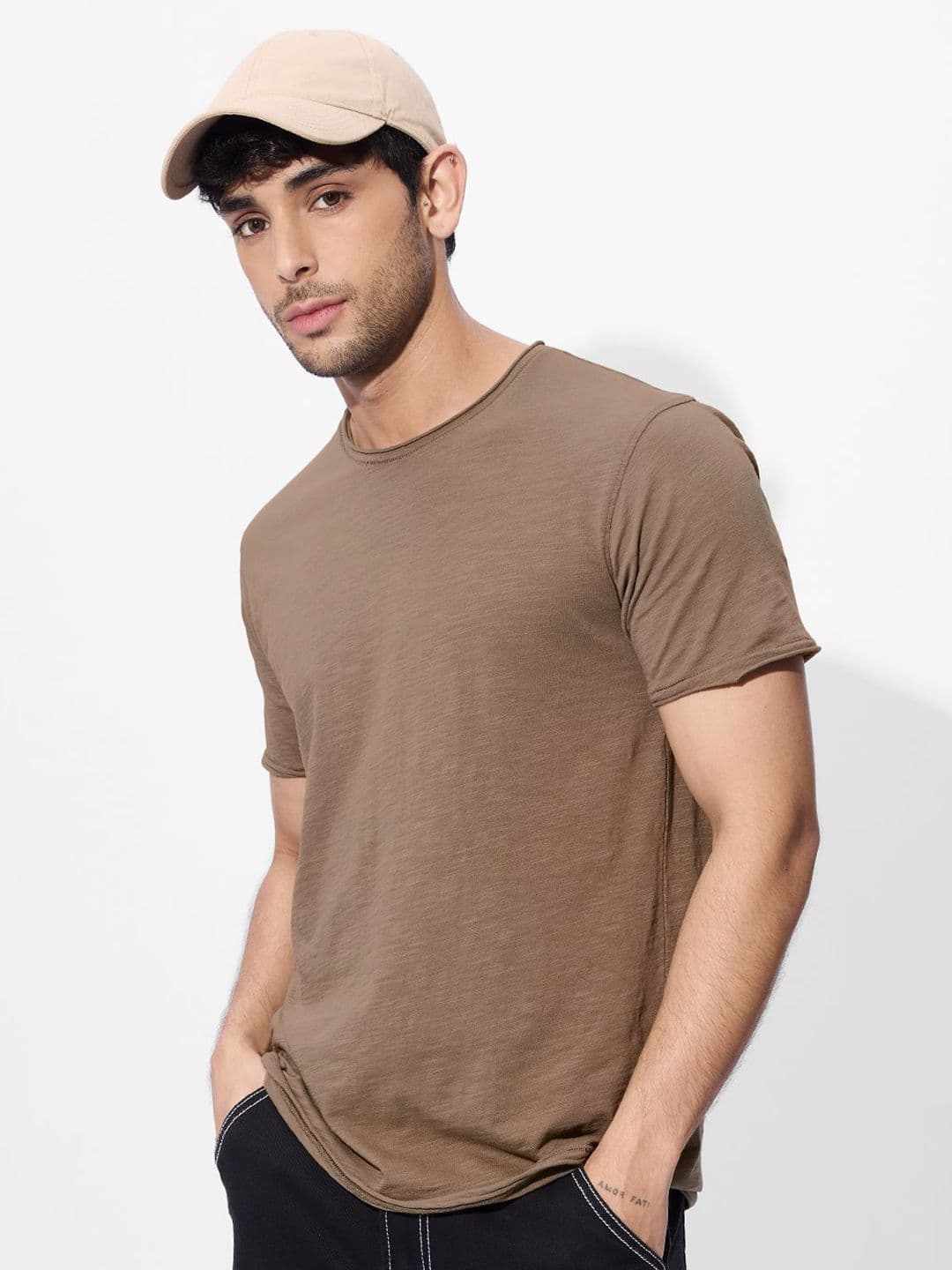 The Souled Store Men Regular Fit Solid Brown T-Shirts - view 1