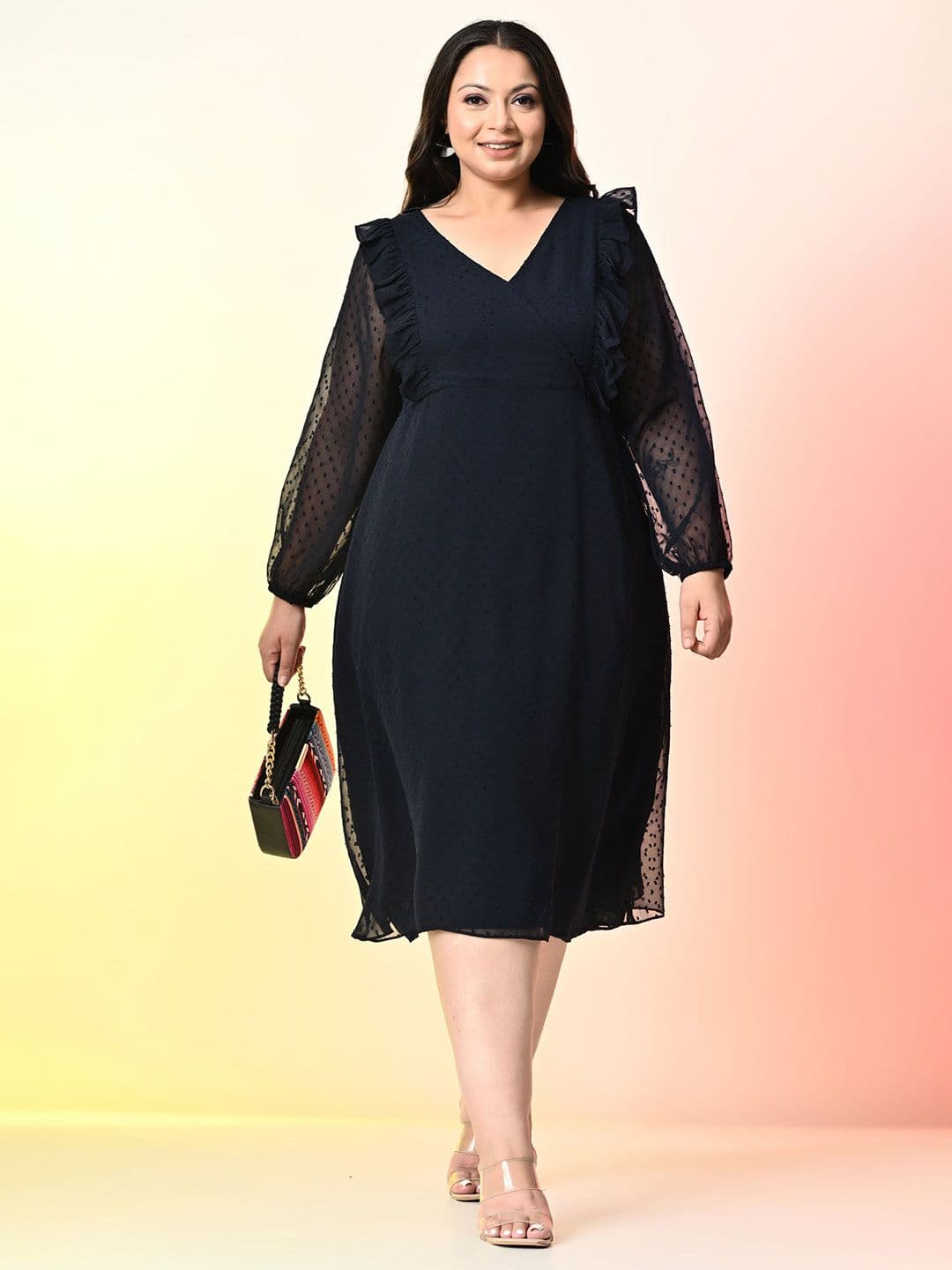 PrettyPlus by Desinoor.com Plus Size Women Georgette Fit & Flare Midi Dress - view 1