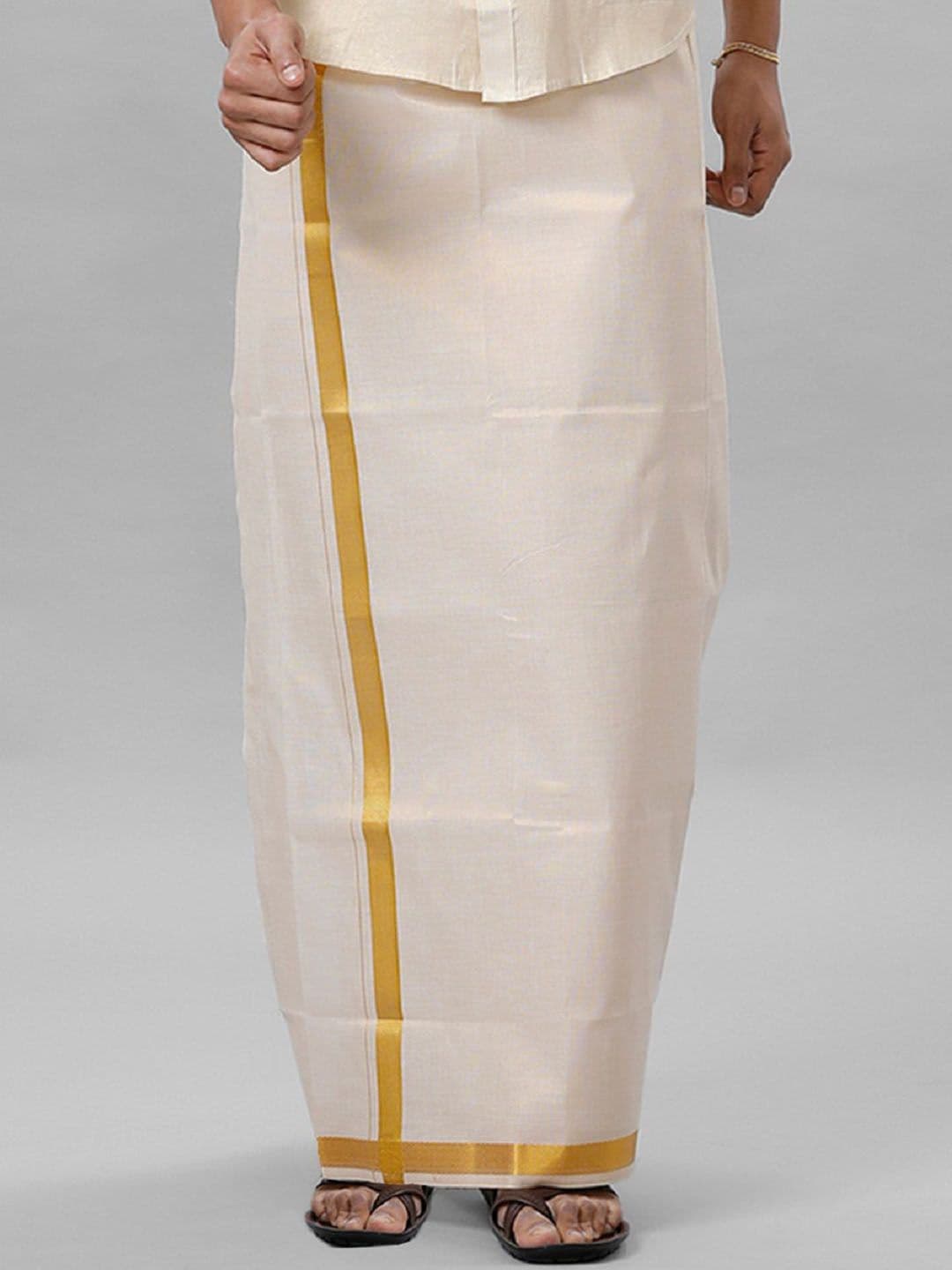 Ramraj Men Solid Jari Border Single Layer Tissue Dhoti - view 1