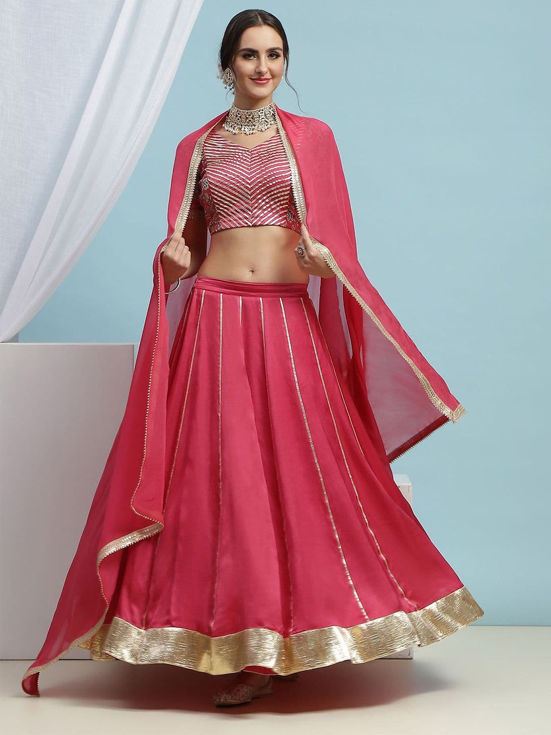 Khushal K Embroidered V-Neck Ready to Wear Lehenga & Blouse With Dupatta - view 1
