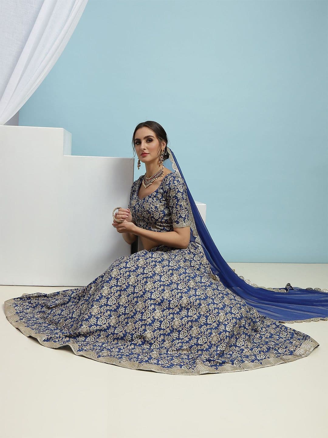 Khushal K Printed V-Neck Ready to Wear Lehenga & Blouse With Dupatta - view 1