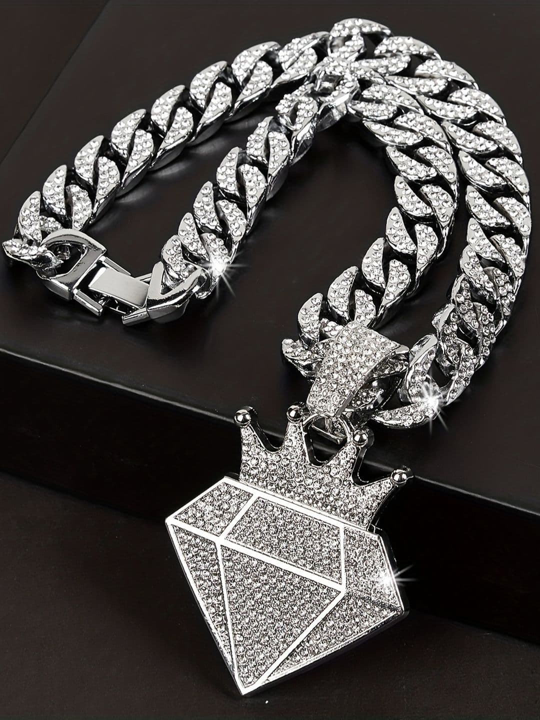 KRENOZ Men Silver-Plated Stainless Steel Stones-Studded Pendant With Chain - view 1