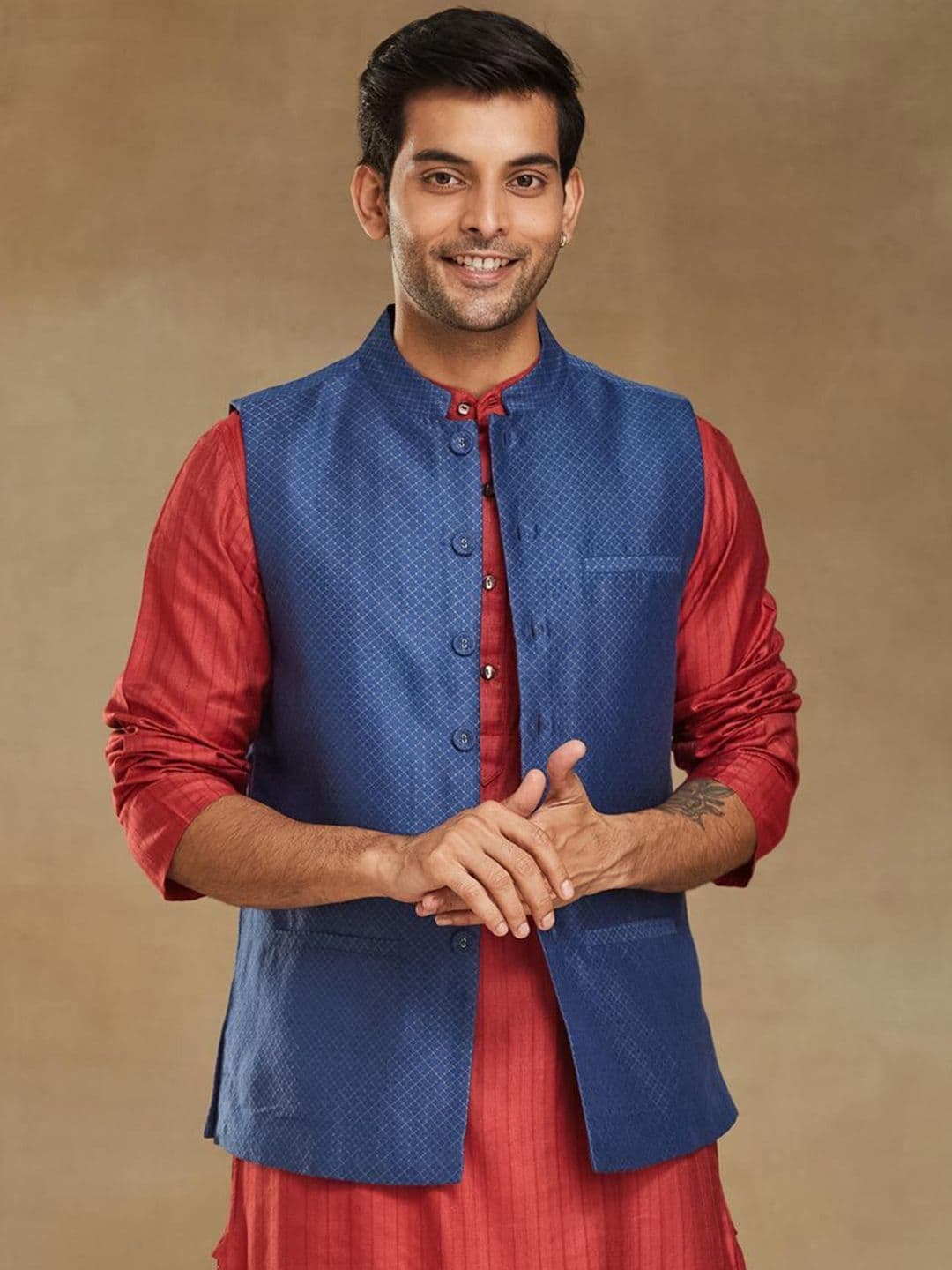 Fabindia Men Printed Mandarin Collar Nehru Jacket - view 1