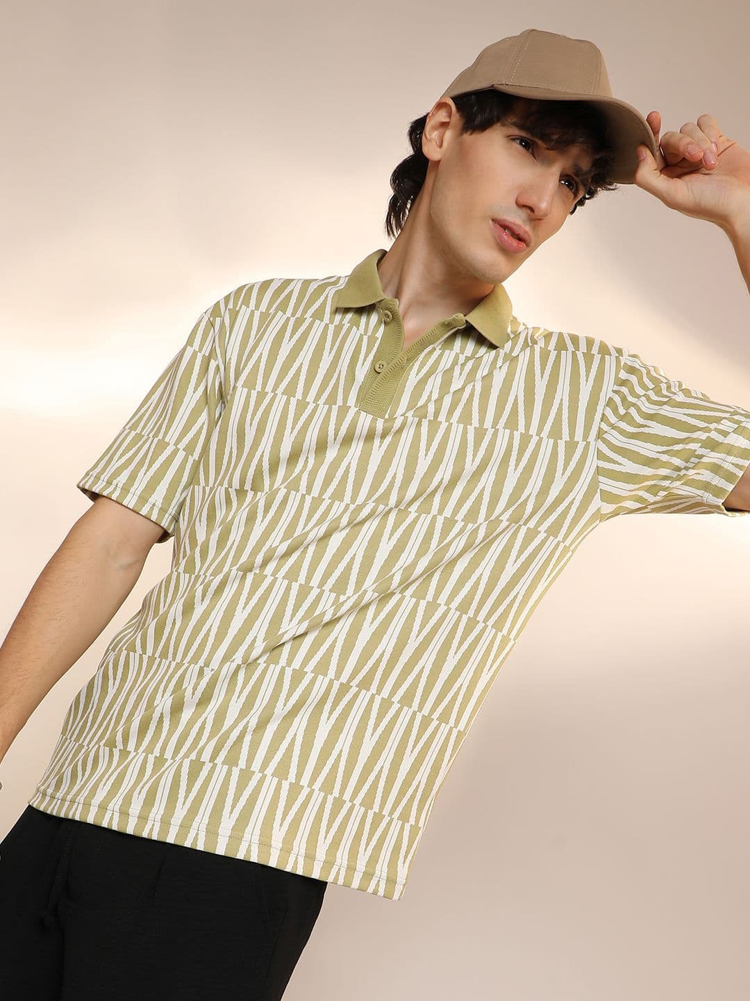 CAHOOT Men Striped Polo Collar Cotton T-shirt - view 1