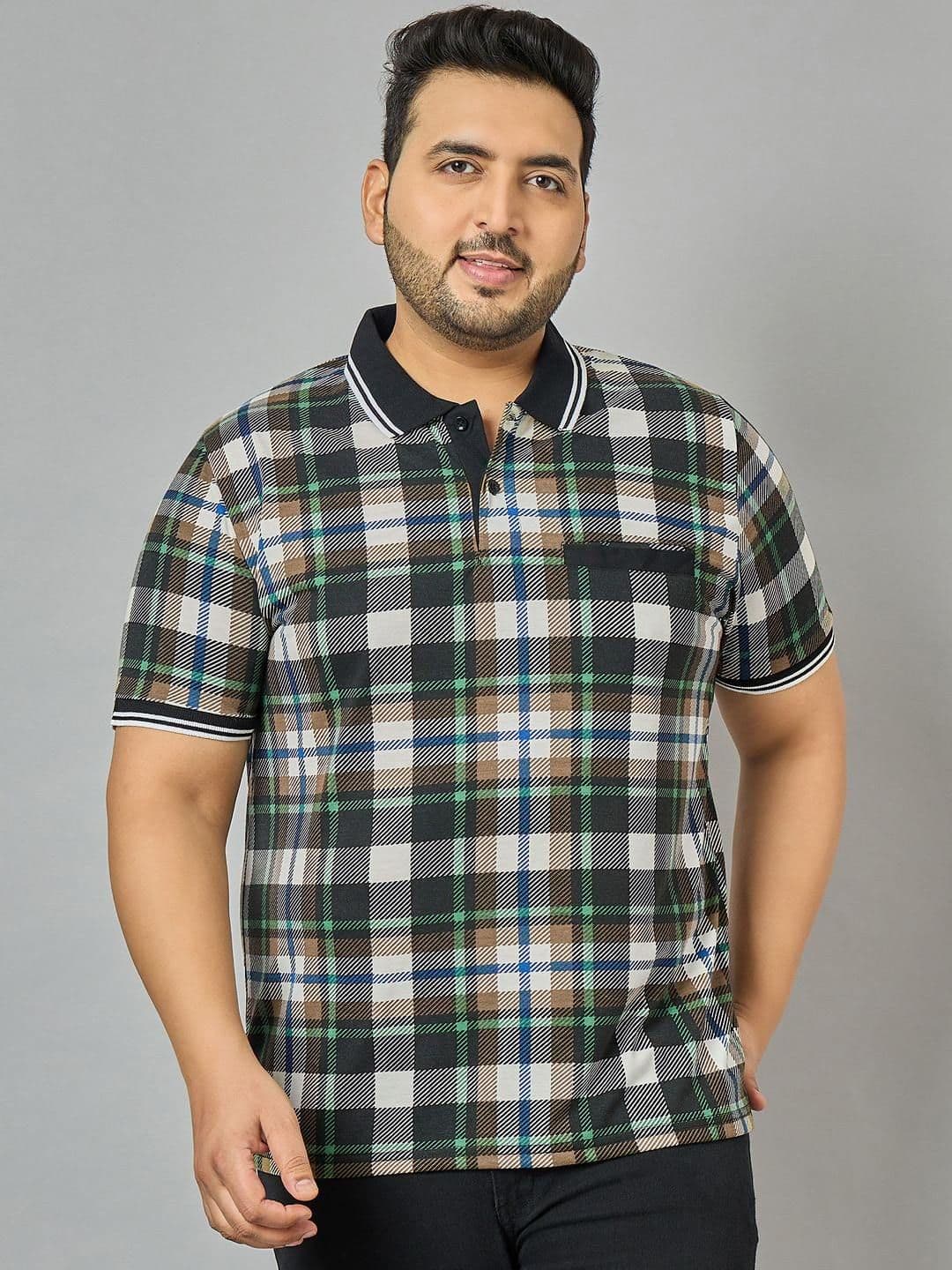 AUSTIVO Men Checked Polo Collar Cotton T-Shirt - view 1
