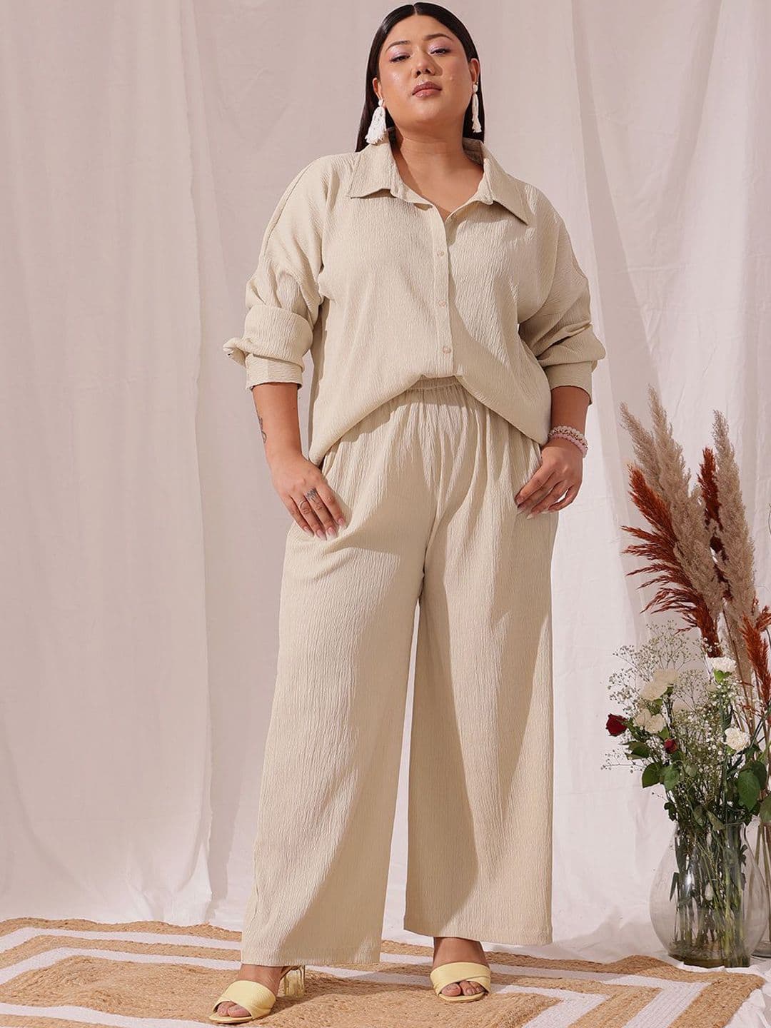 CURVY STREET Plus Size Long Sleeves Shirt With Trousers - view 1